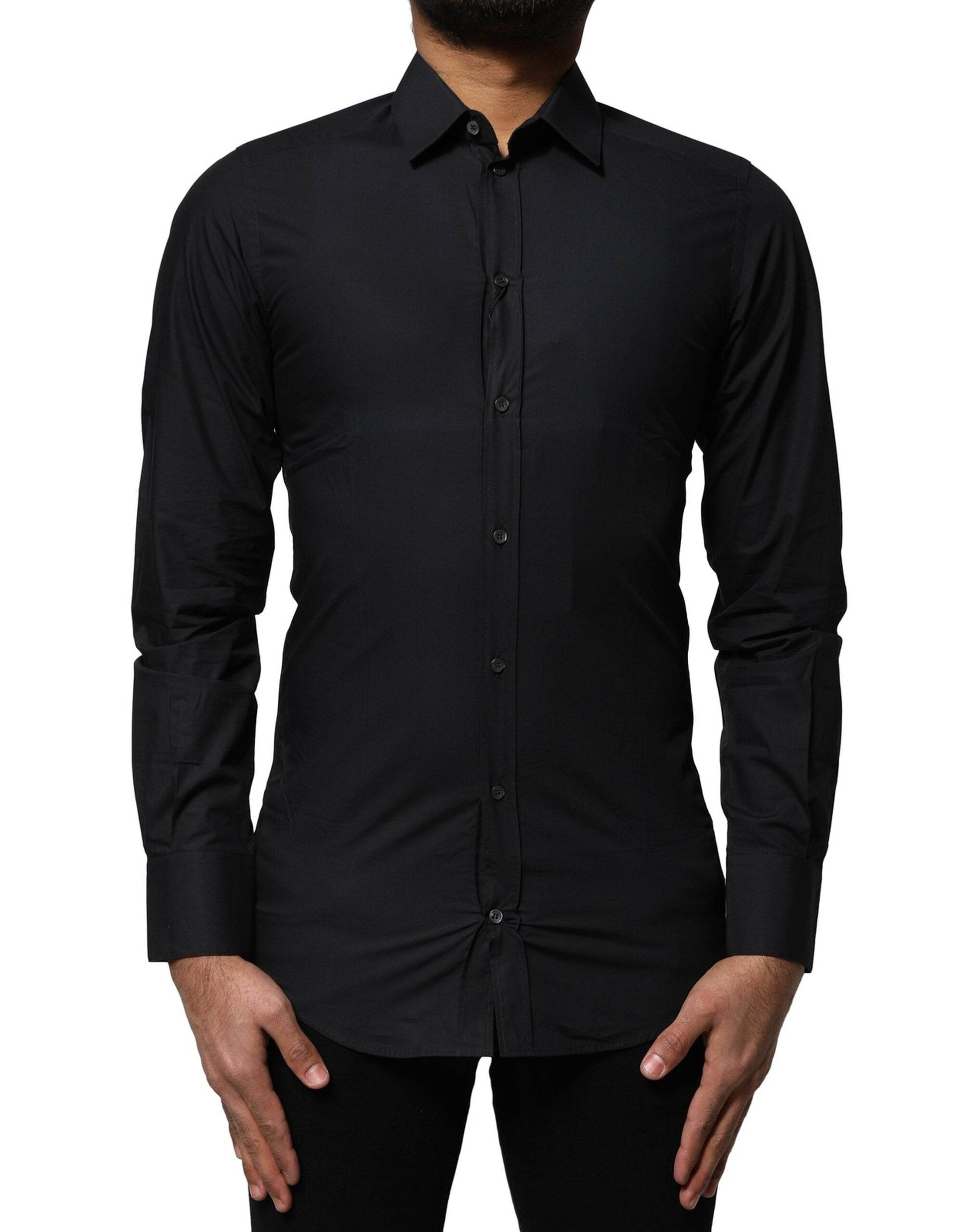 Dolce & Gabbana Black Cotton GOLD Long Sleeves Dress Shirt - Hilstor