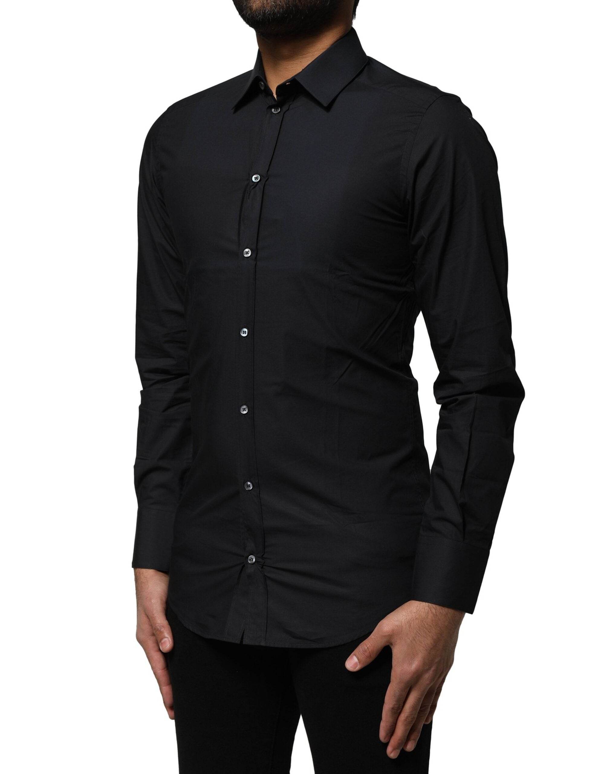 Dolce & Gabbana Black Cotton GOLD Long Sleeves Dress Shirt - Hilstor