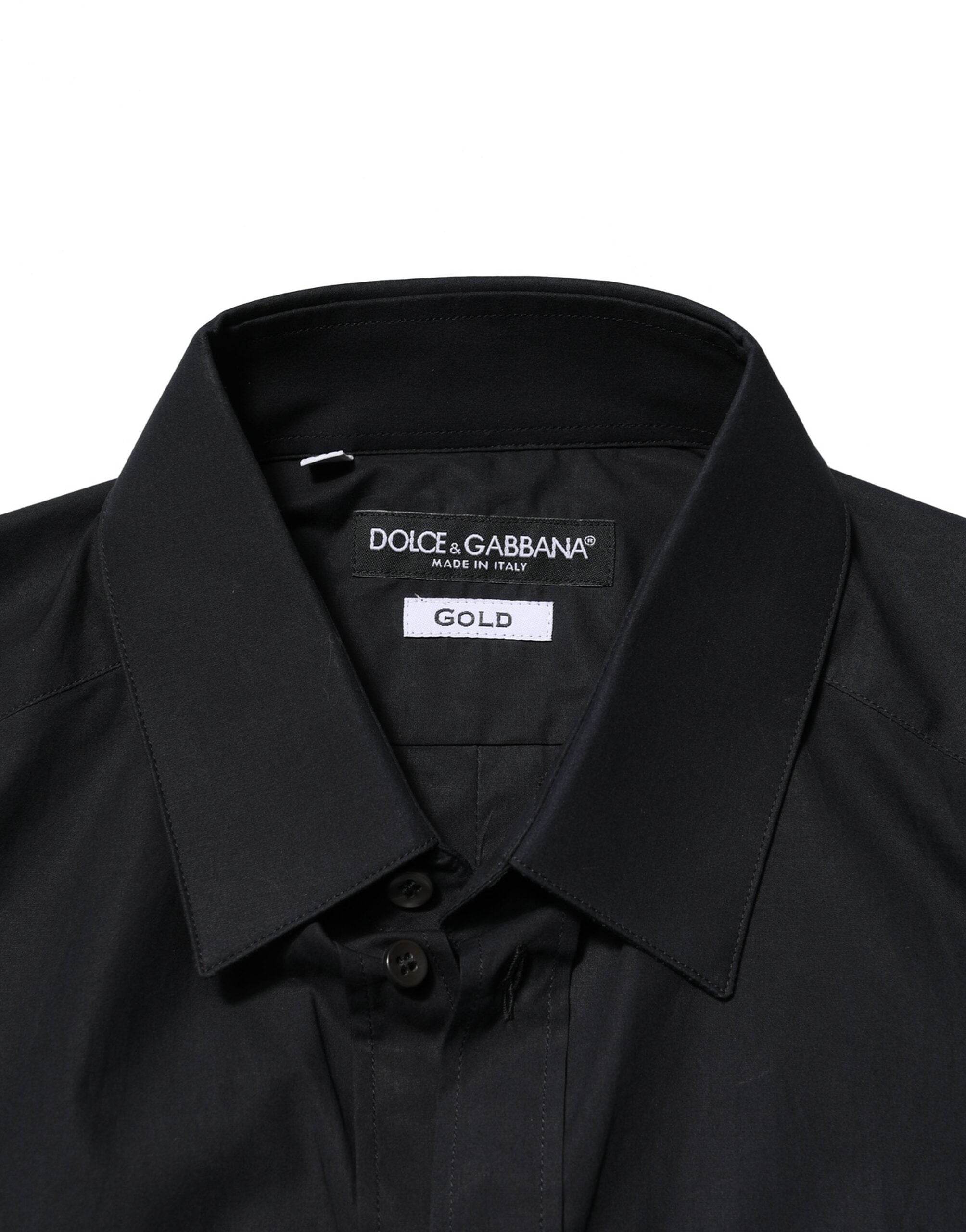 Dolce & Gabbana Black Cotton GOLD Long Sleeves Dress Shirt - Hilstor