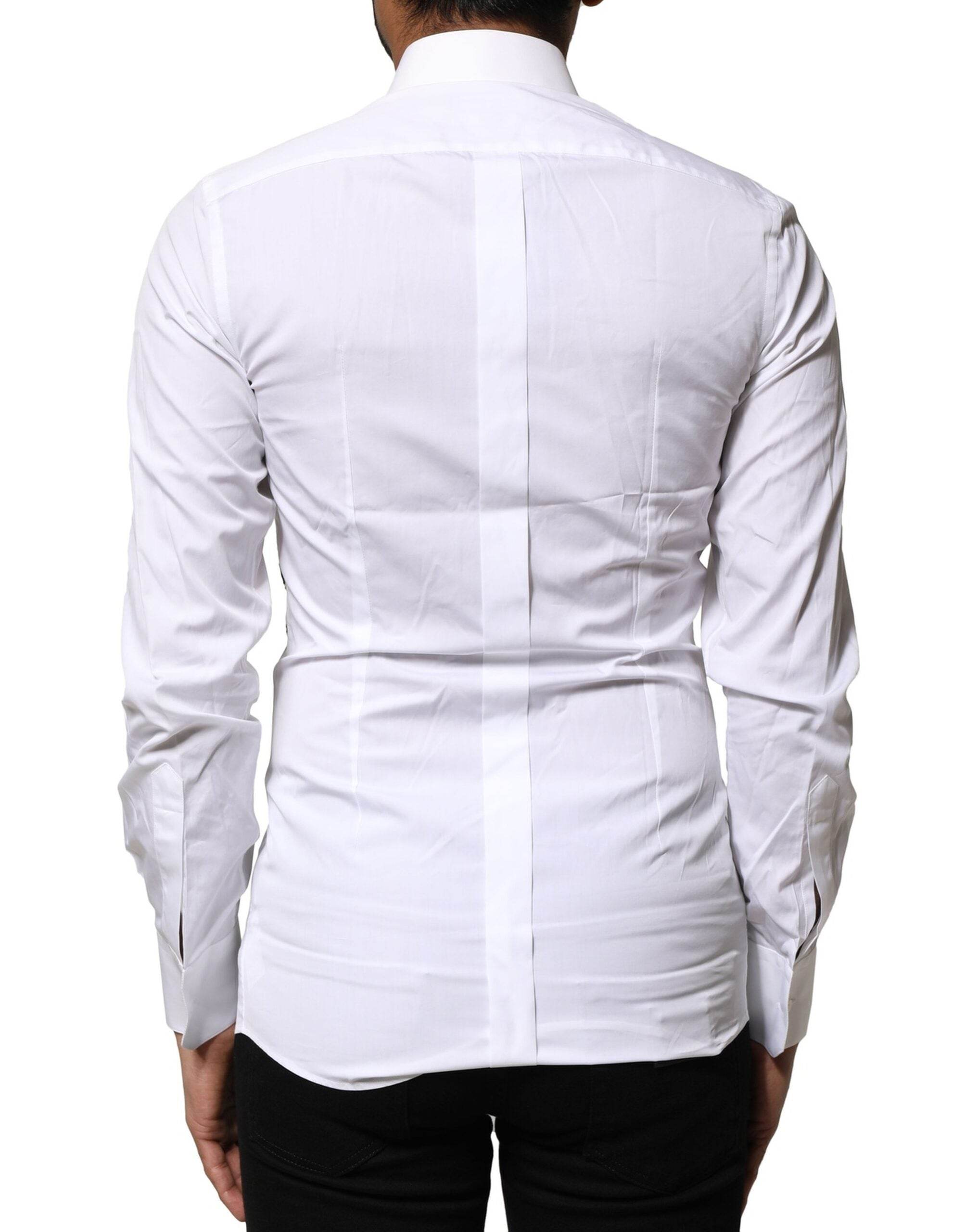 Dolce & Gabbana White GOLD Embroidery Detailed Dress Shirt - Hilstor