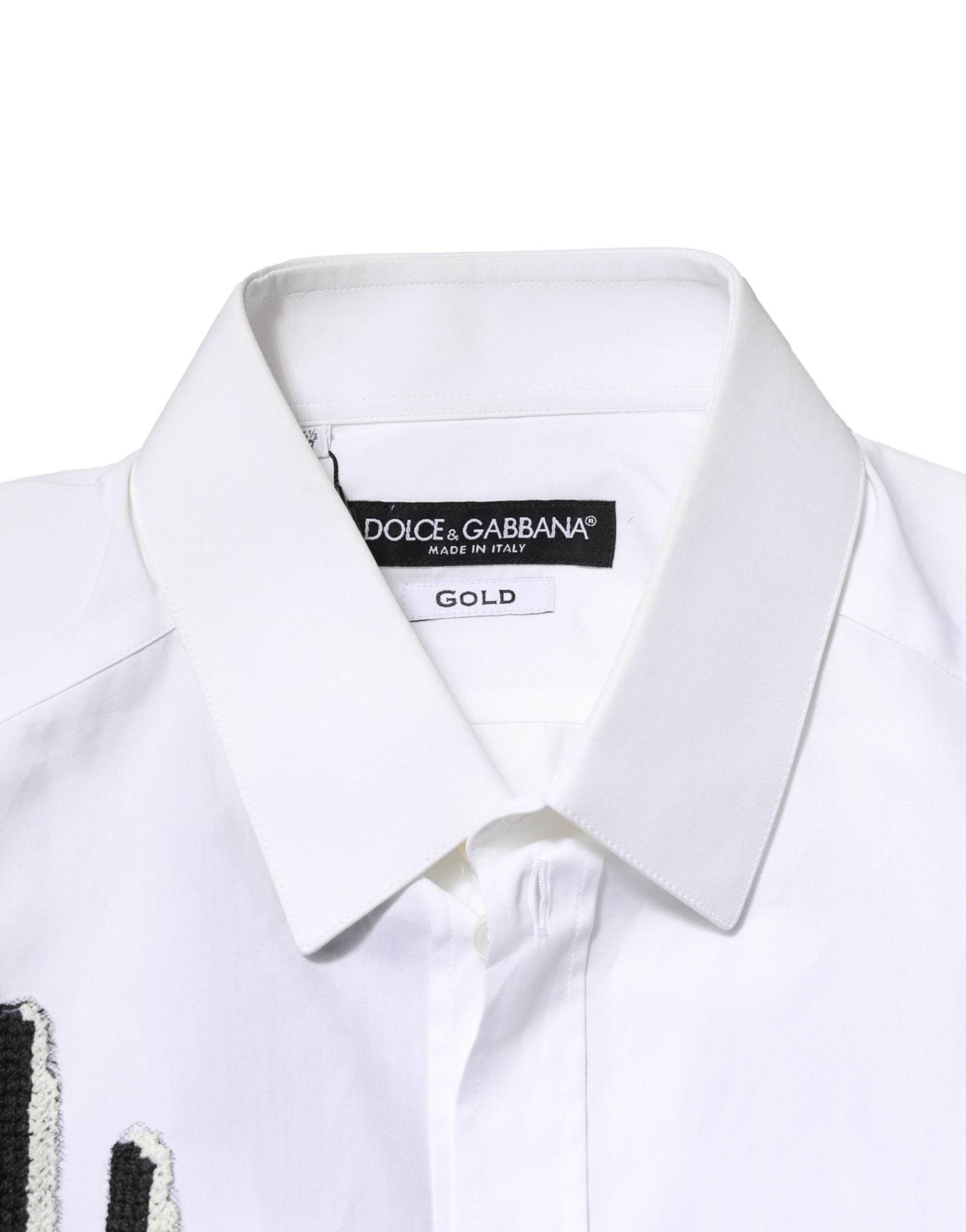 Dolce & Gabbana White GOLD Embroidery Detailed Dress Shirt - Hilstor