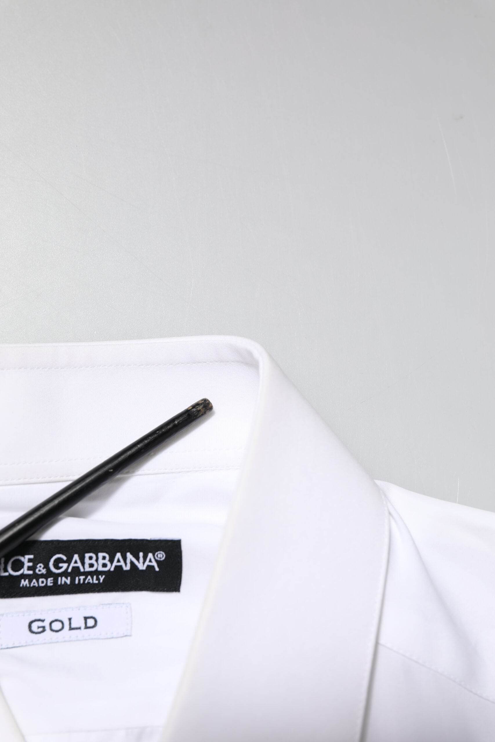 Dolce & Gabbana White GOLD Embroidery Detailed Dress Shirt - Hilstor