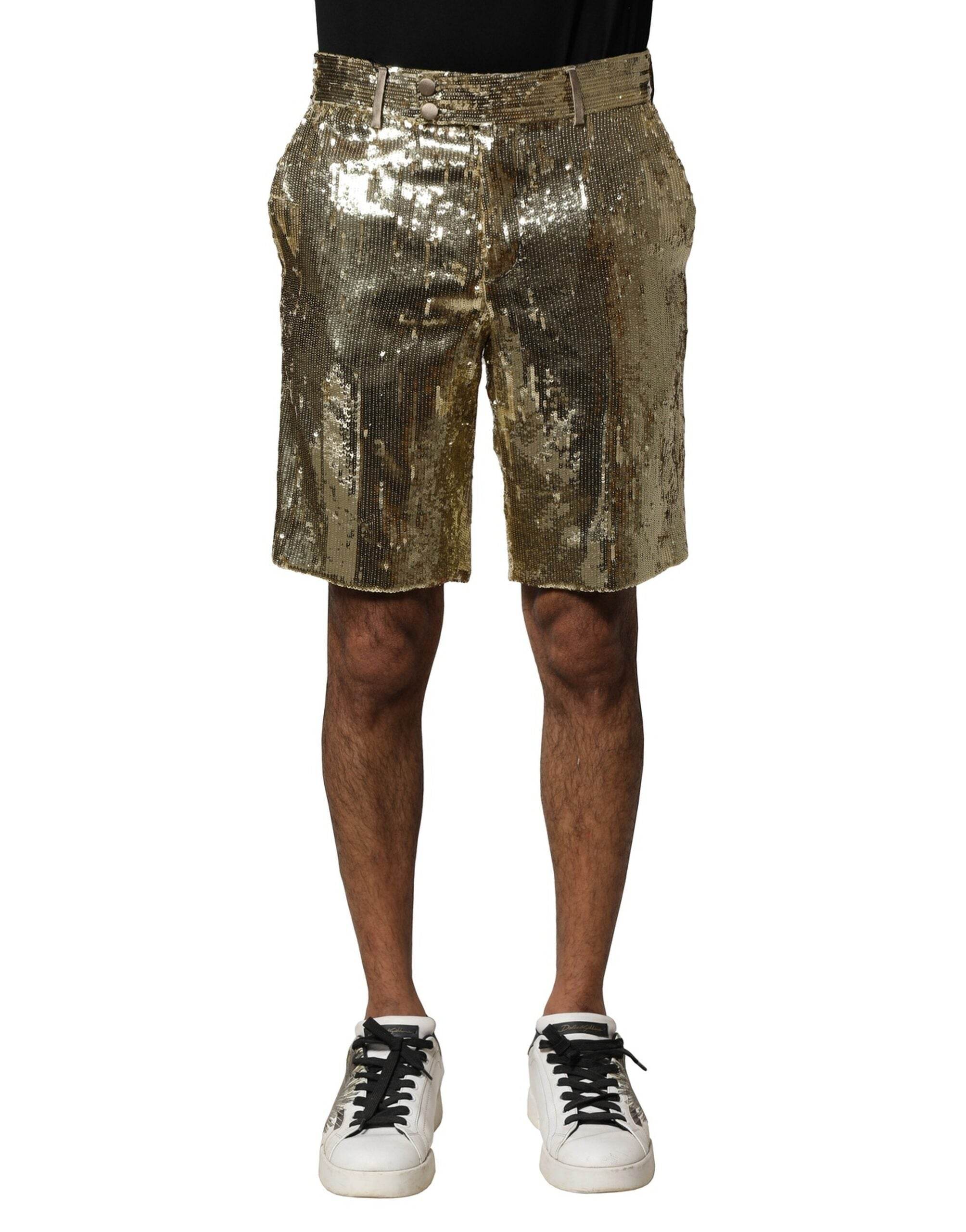 Dolce & Gabbana Gold Sequin Polyester Embellished Bermuda Shorts - Hilstor