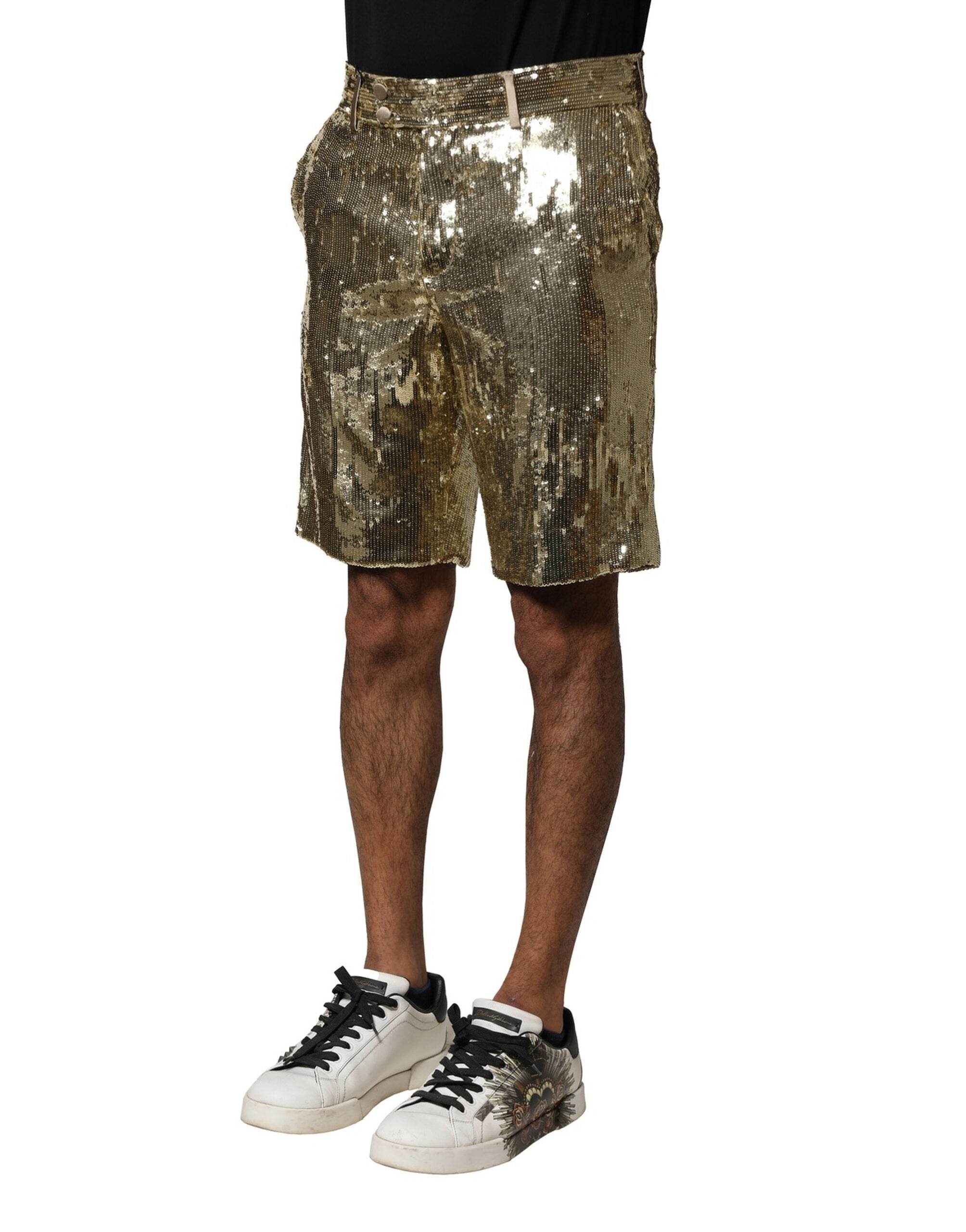 Dolce & Gabbana Gold Sequin Polyester Embellished Bermuda Shorts - Hilstor