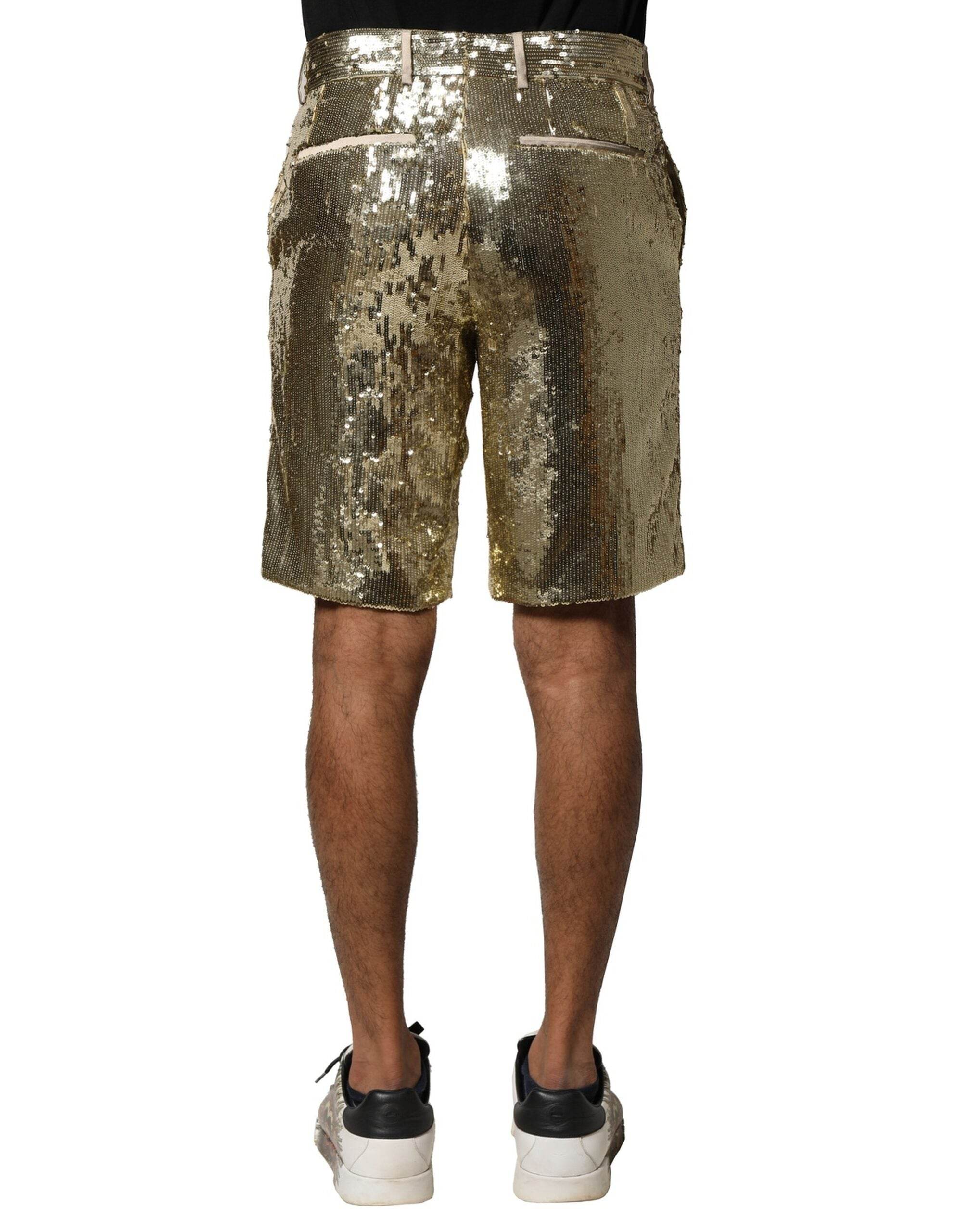 Dolce & Gabbana Gold Sequin Polyester Embellished Bermuda Shorts - Hilstor