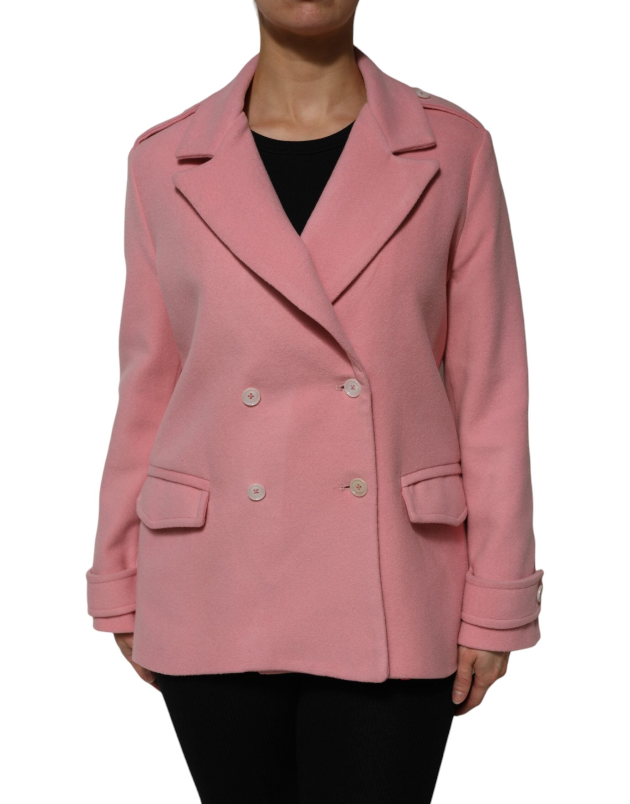 PINK MEMORIES Lyserød dobbeltradet blazer i uld