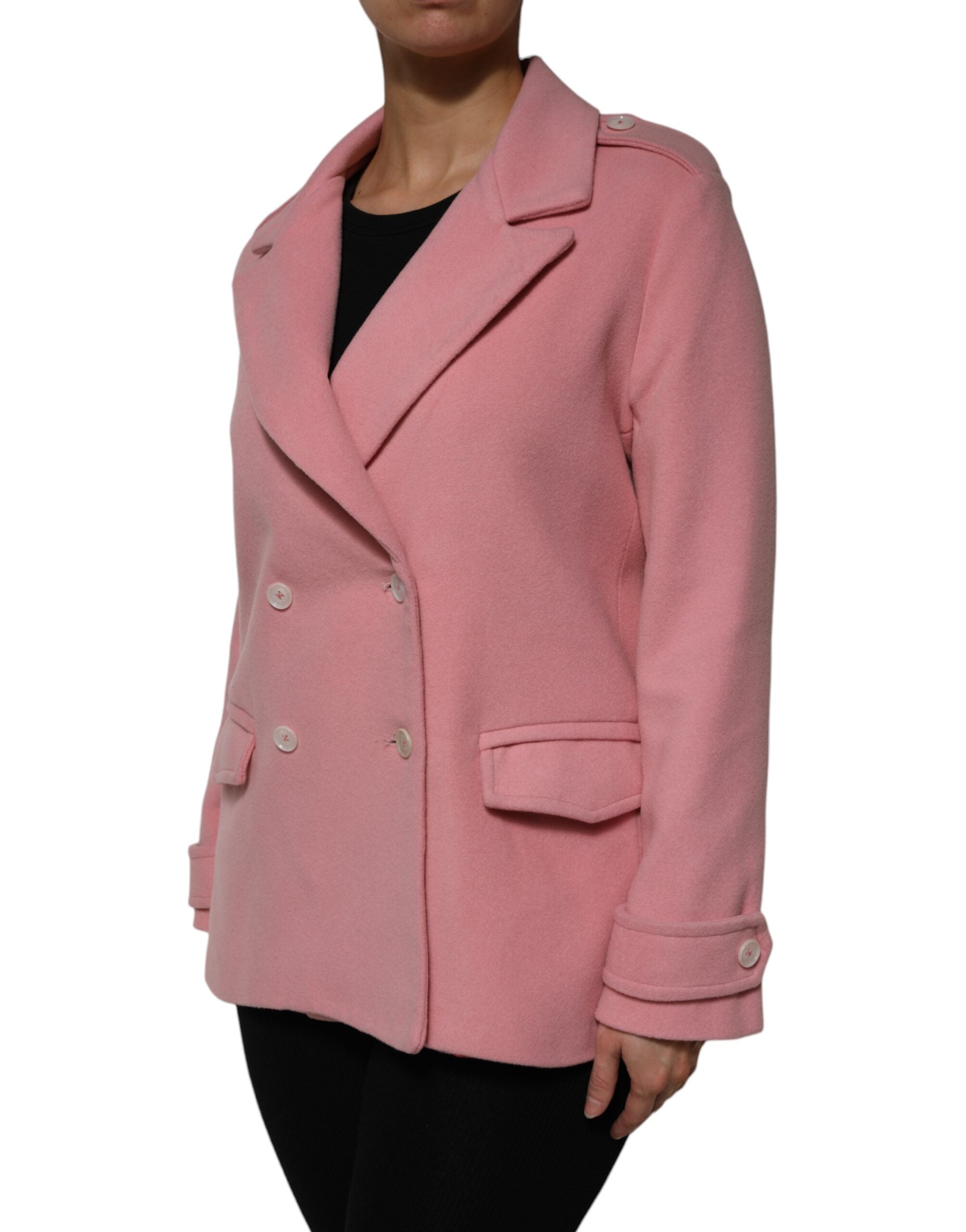 PINK MEMORIES Lyserød dobbeltradet blazer i uld