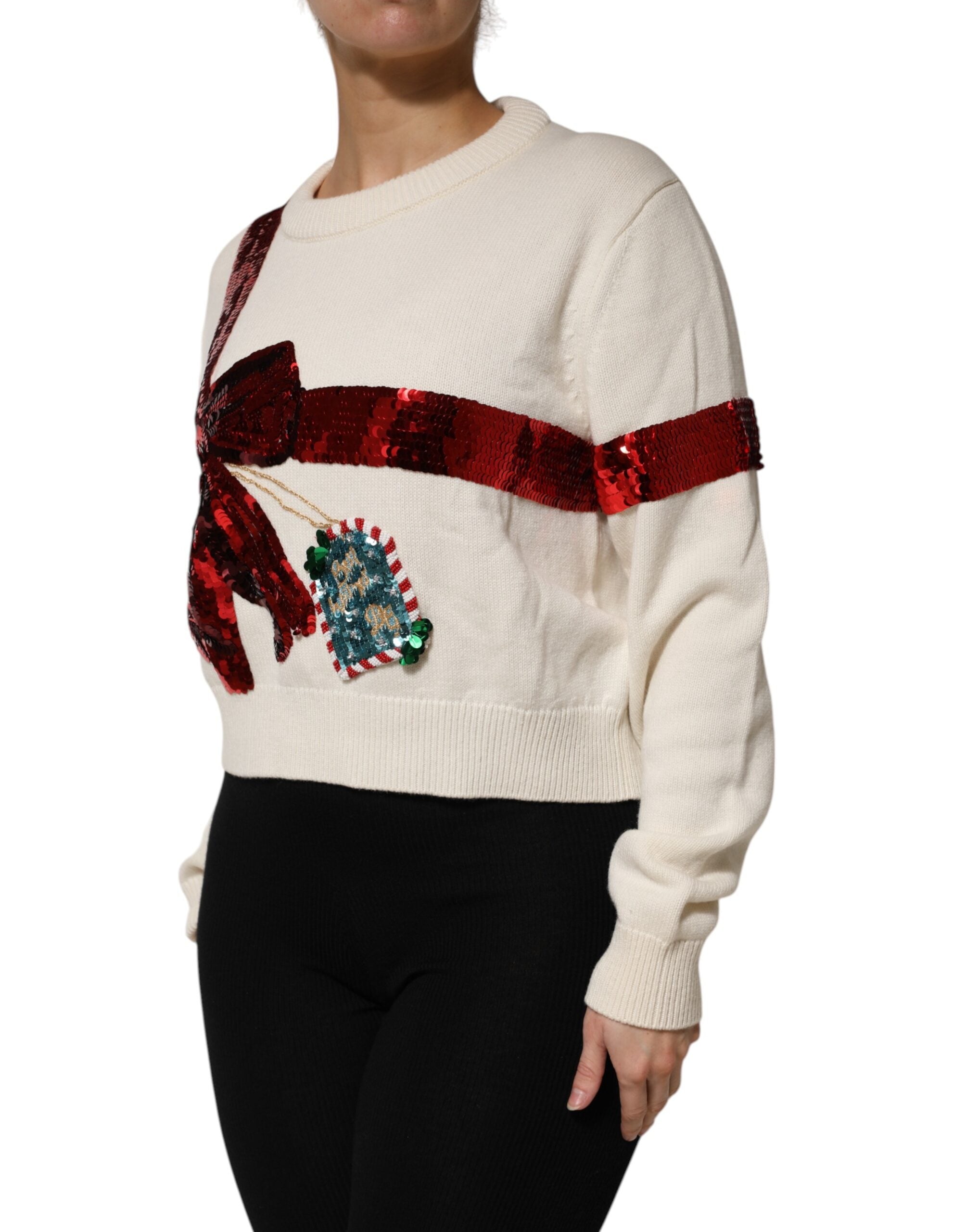 Dolce &amp; Gabbana Vit Paljettprydd Rund Halsad Pullovertröja