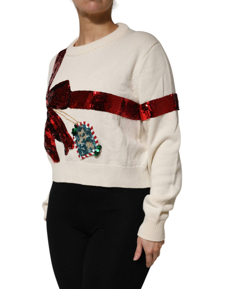 Dolce &amp; Gabbana Vit Paljettprydd Rund Halsad Pullovertröja
