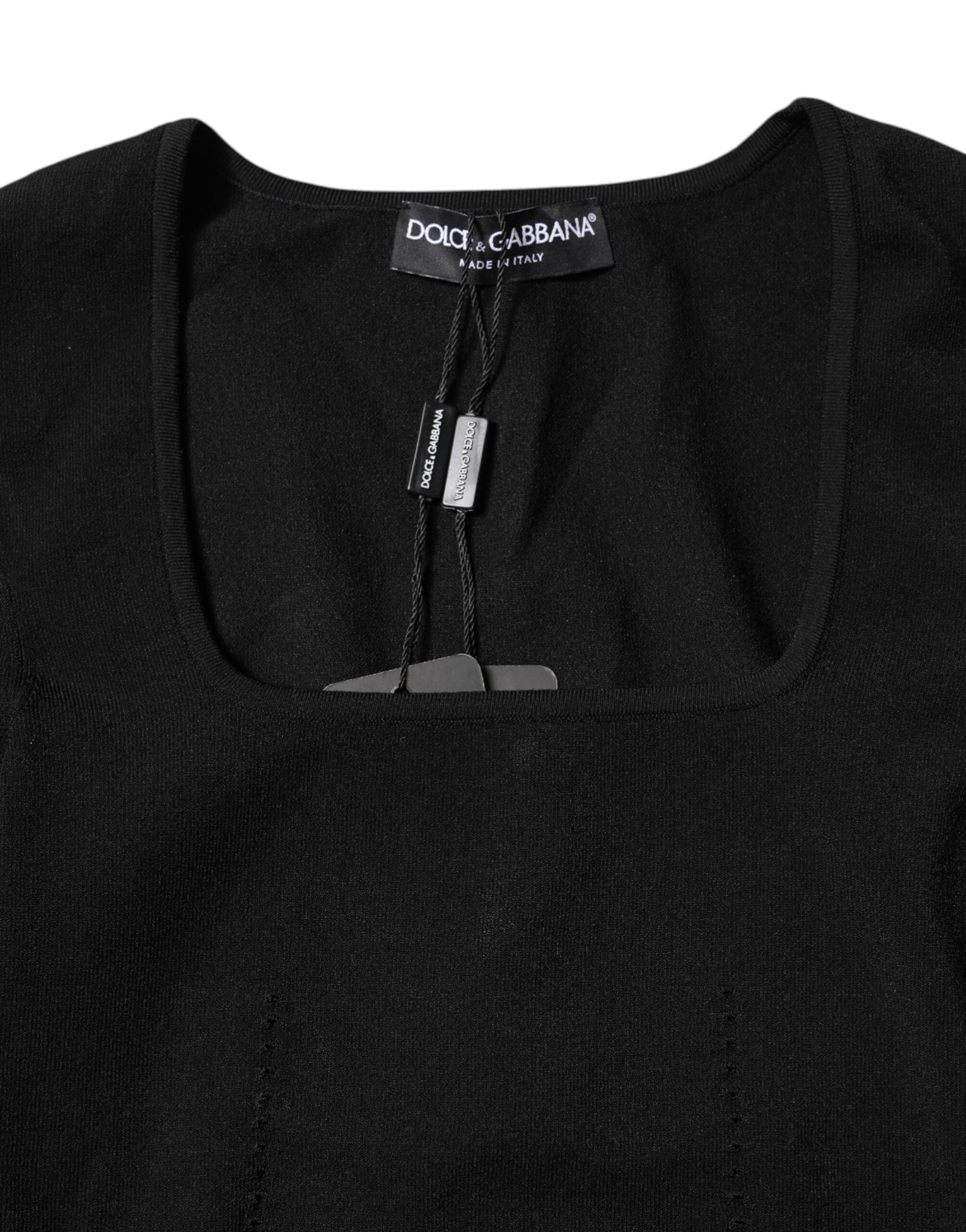 Dolce &amp; Gabbana Sort Pullovertop med Firkantet Hals og Lange Ærmer