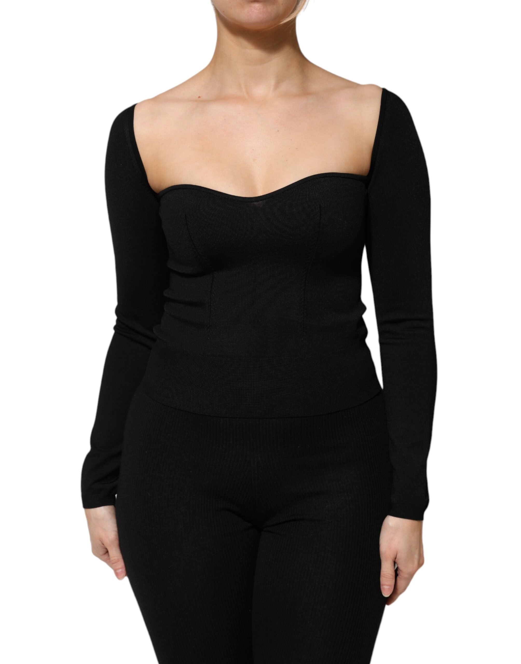 Dolce &amp; Gabbana Sort Viskose Langærmet Pullover Bluse Top