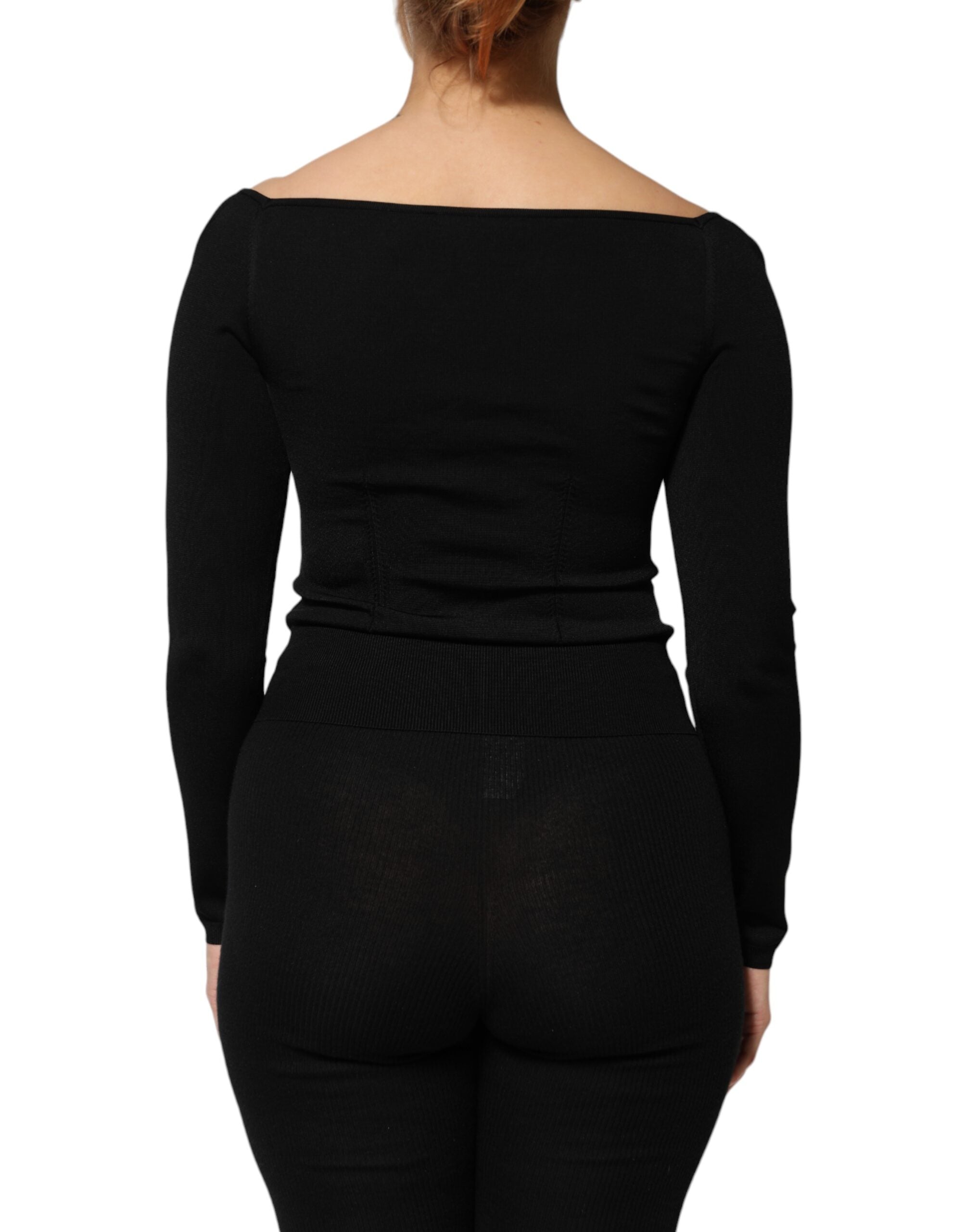 Dolce &amp; Gabbana Sort Viskose Langærmet Pullover Bluse Top