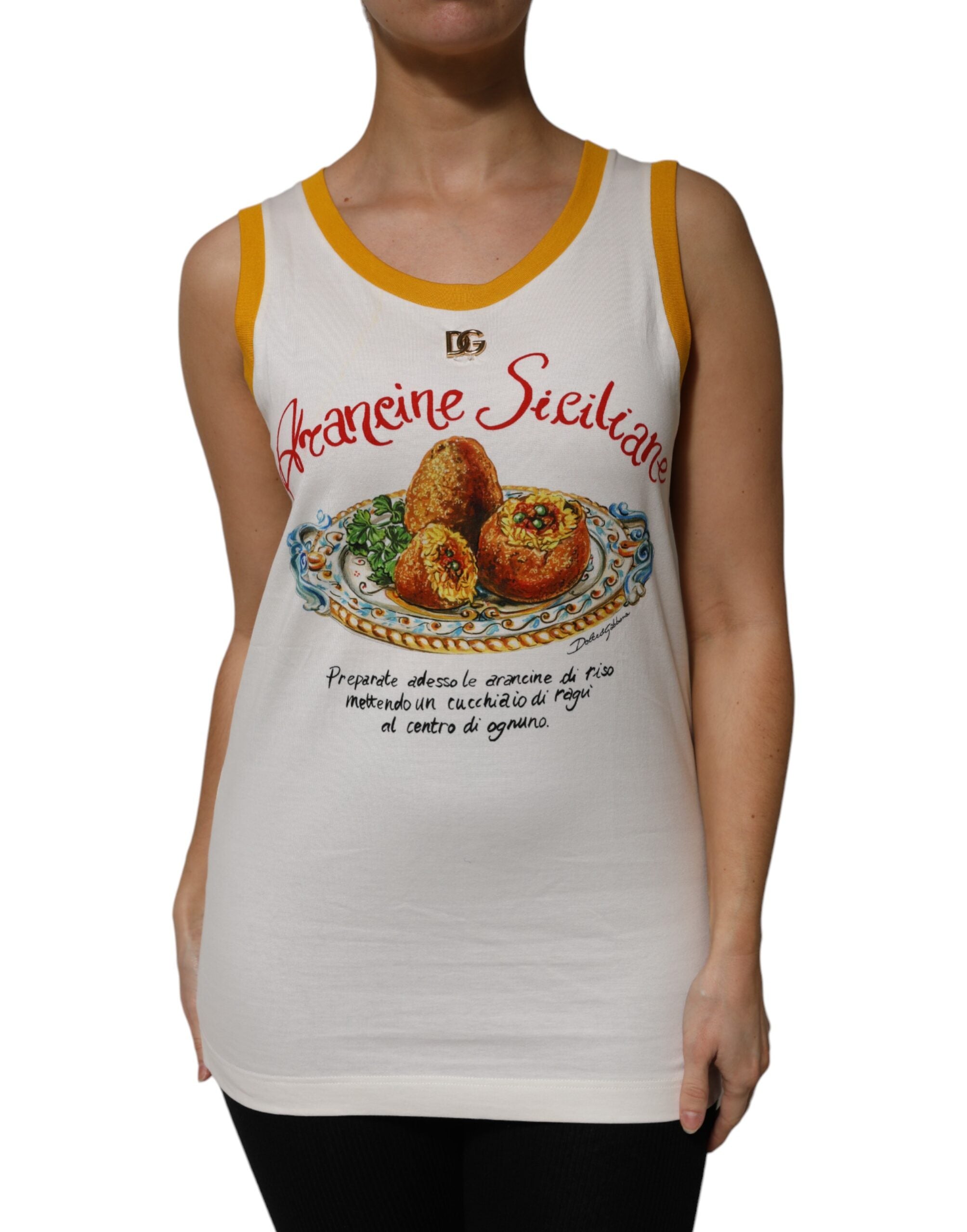 Dolce &amp; Gabbana Hvid Araneine Siciliane Ærmeløs Tanktop