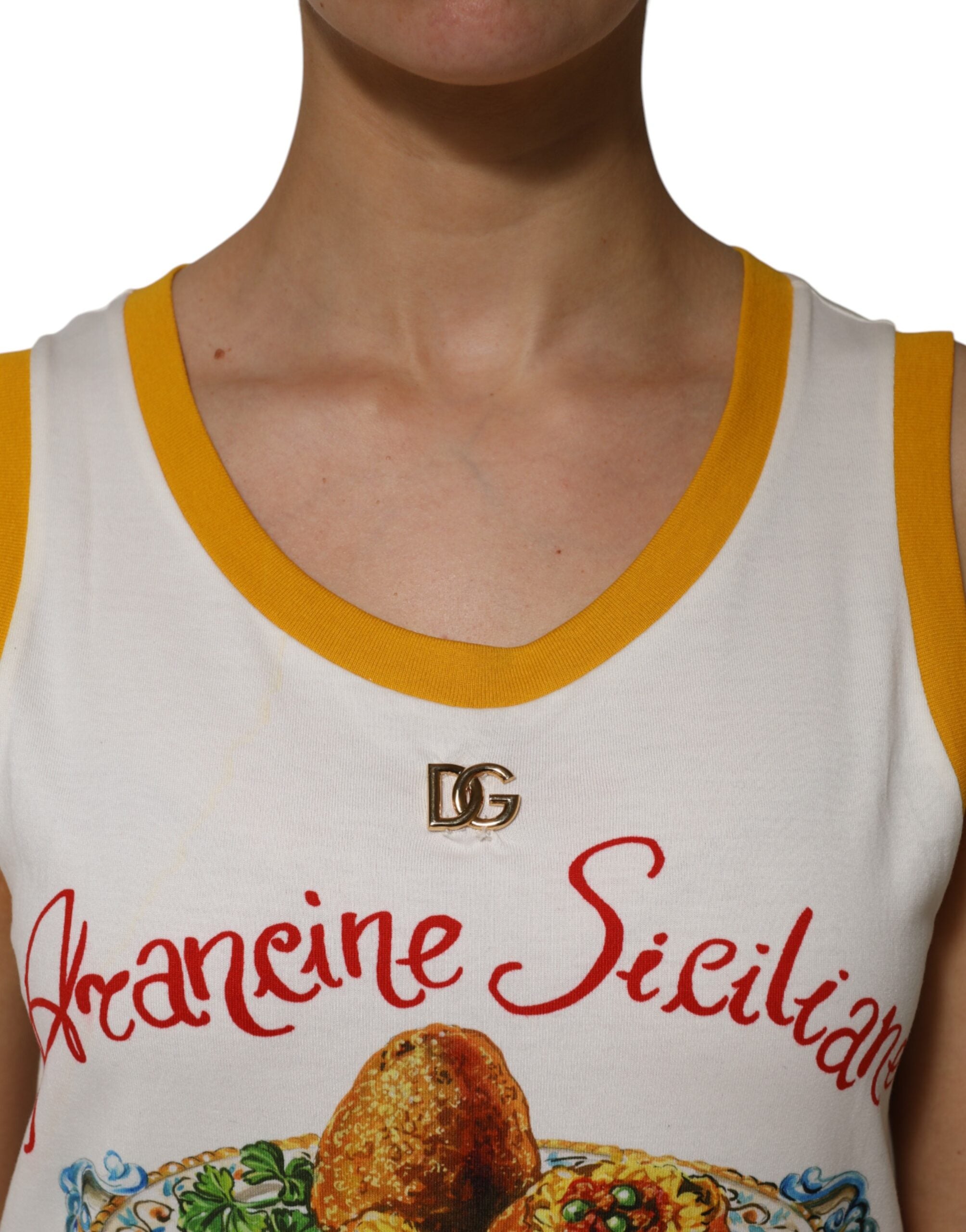 Dolce &amp; Gabbana Hvid Araneine Siciliane Ærmeløs Tanktop
