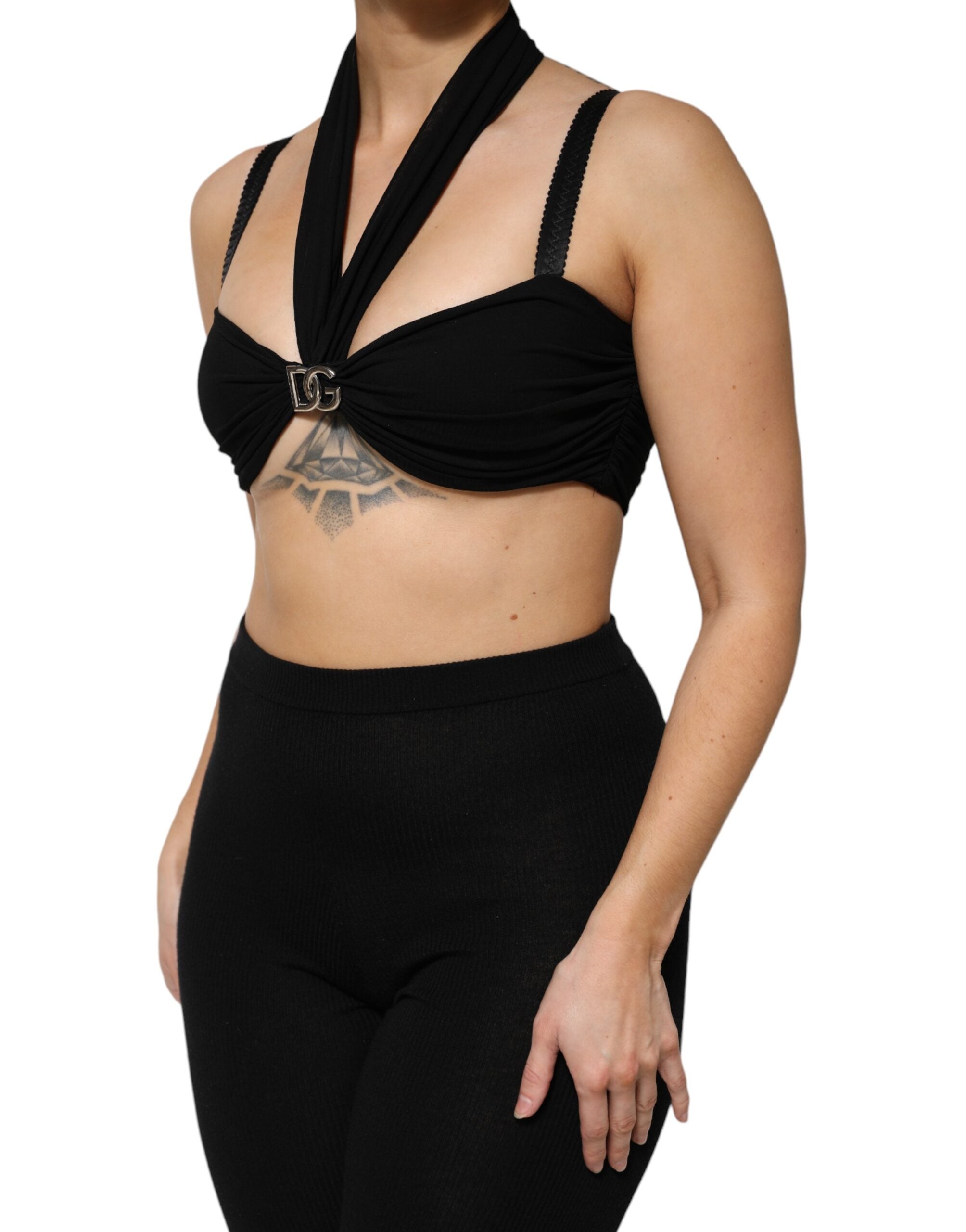 Dolce &amp; Gabbana Sort Cropped Viscose Halter Bustier Top