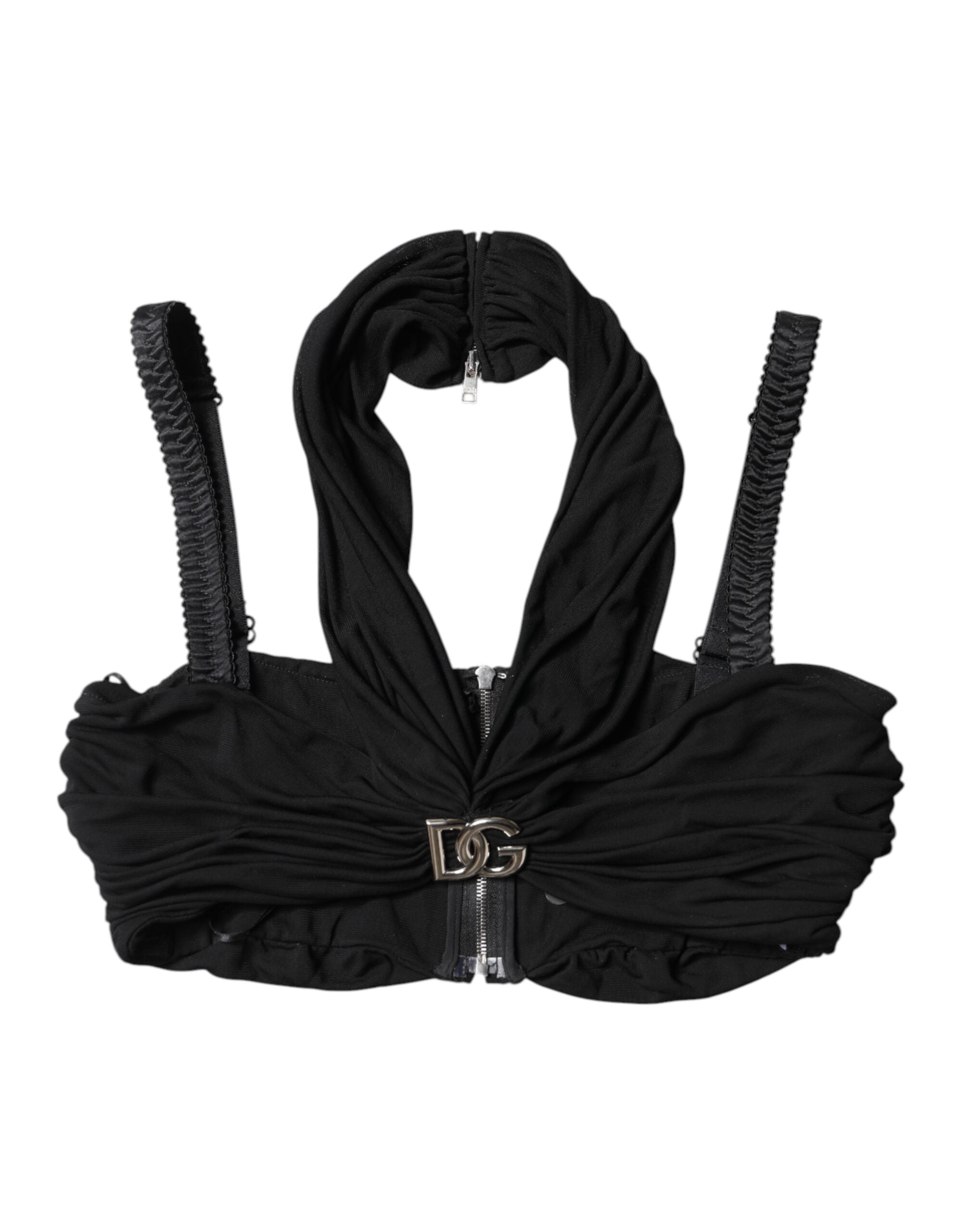 Dolce &amp; Gabbana Sort Cropped Viscose Halter Bustier Top