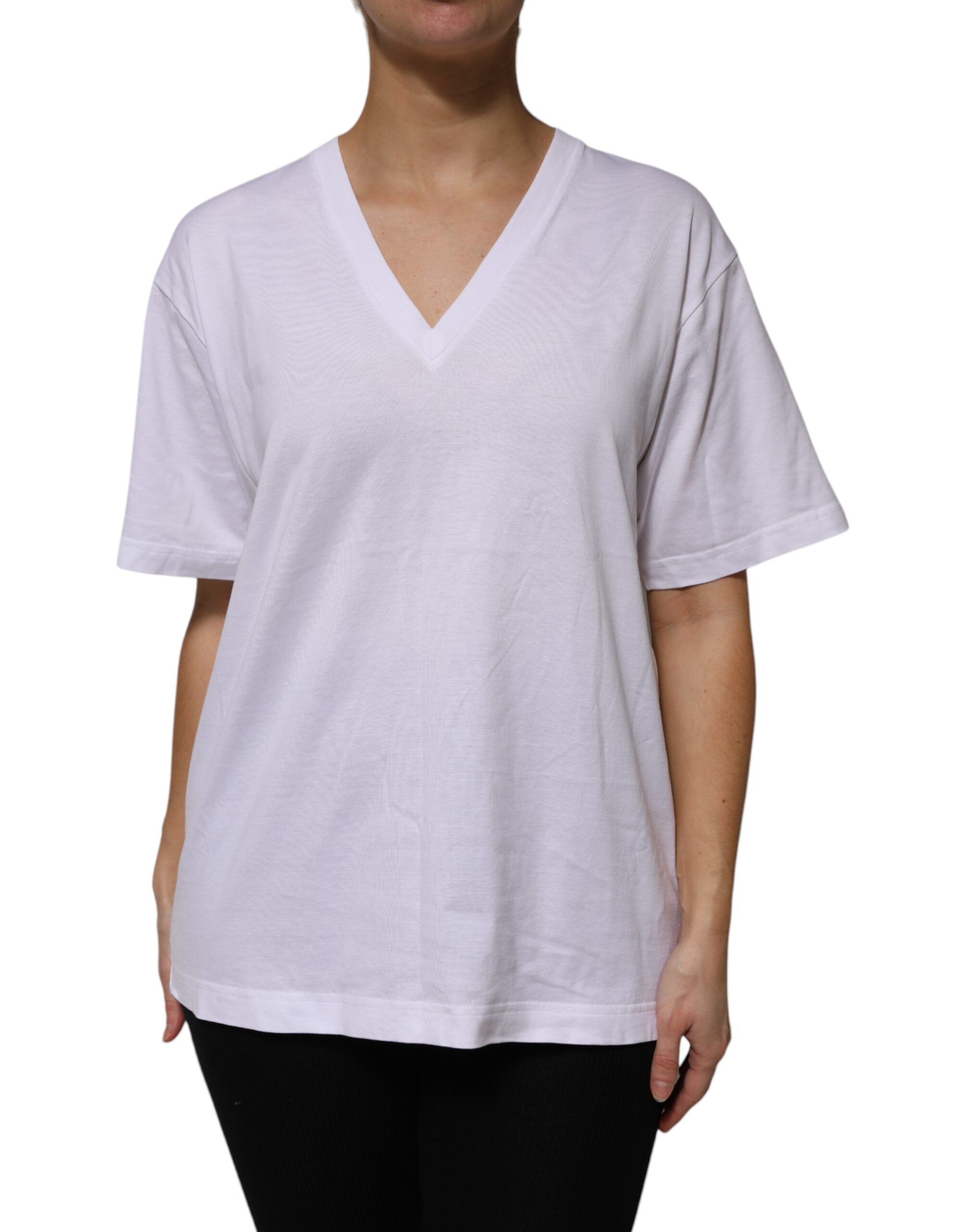 Dolce &amp; Gabbana Hvid bomulds-T-shirt med korte ærmer og V-hals