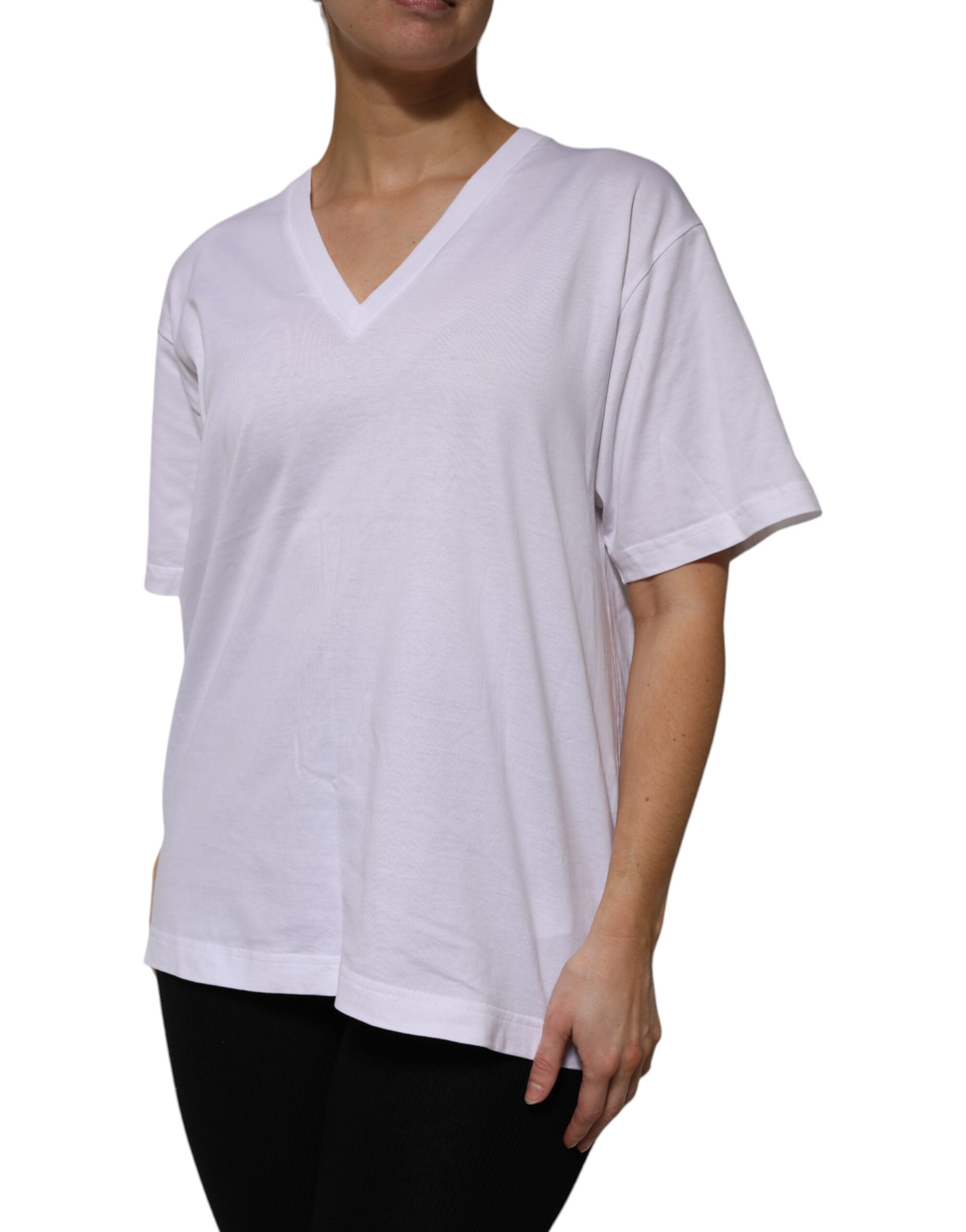 Dolce &amp; Gabbana Hvid bomulds-T-shirt med korte ærmer og V-hals
