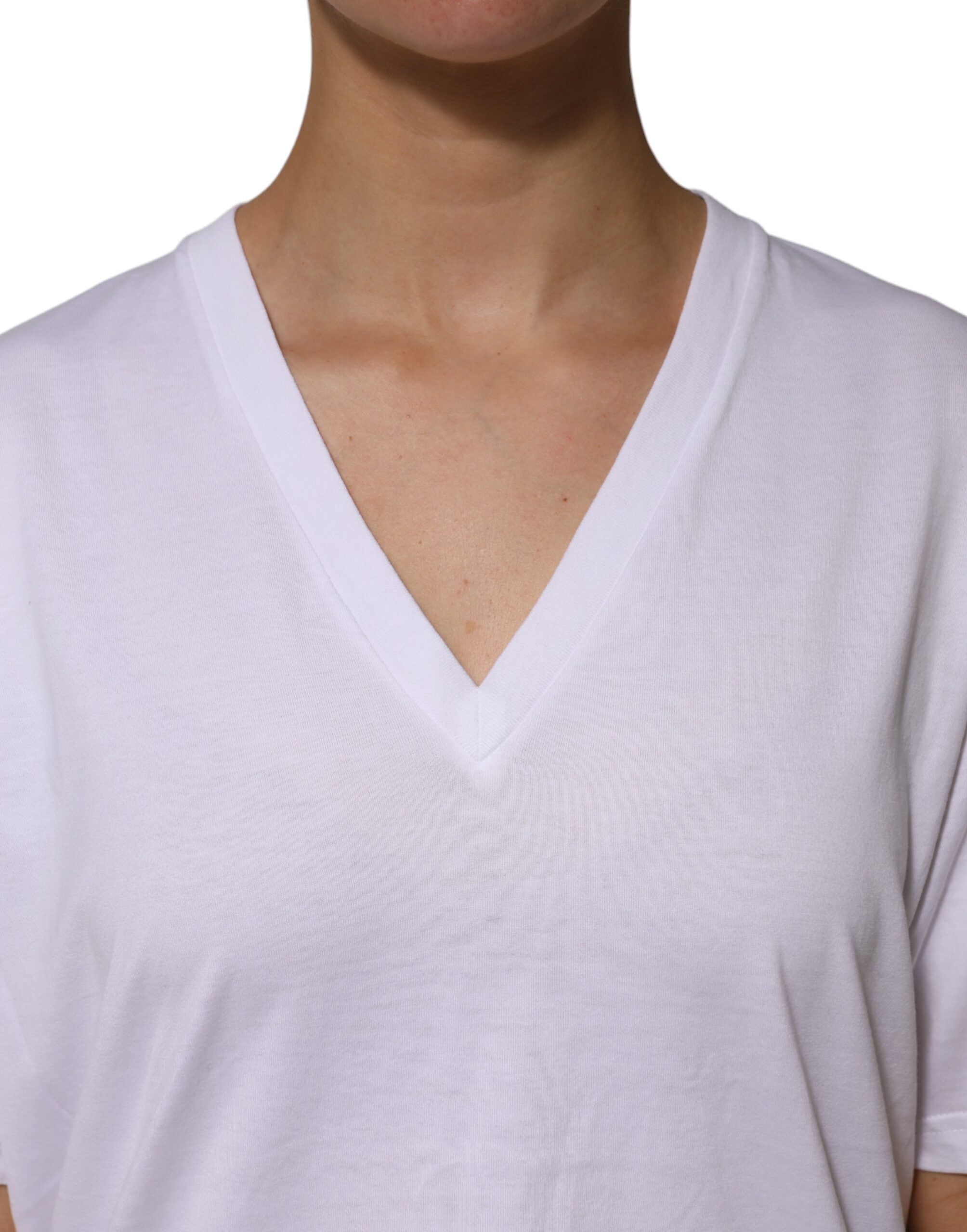 Dolce &amp; Gabbana Hvid bomulds-T-shirt med korte ærmer og V-hals