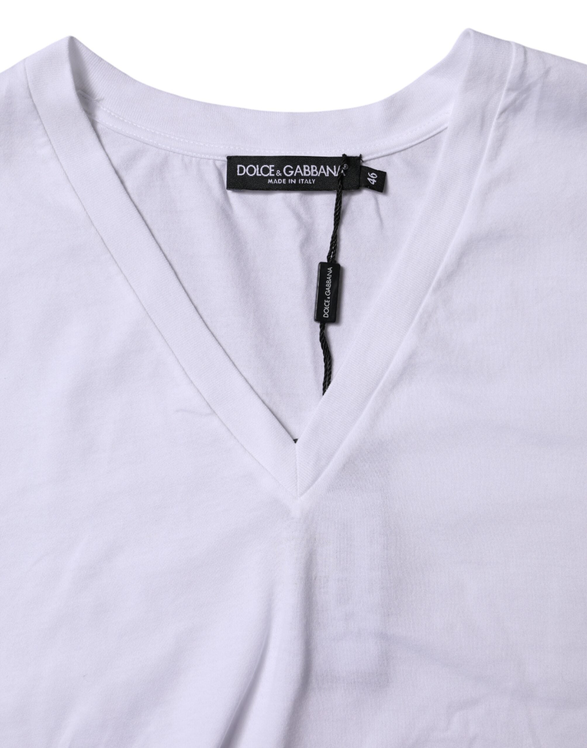 Dolce &amp; Gabbana Hvid bomulds-T-shirt med korte ærmer og V-hals