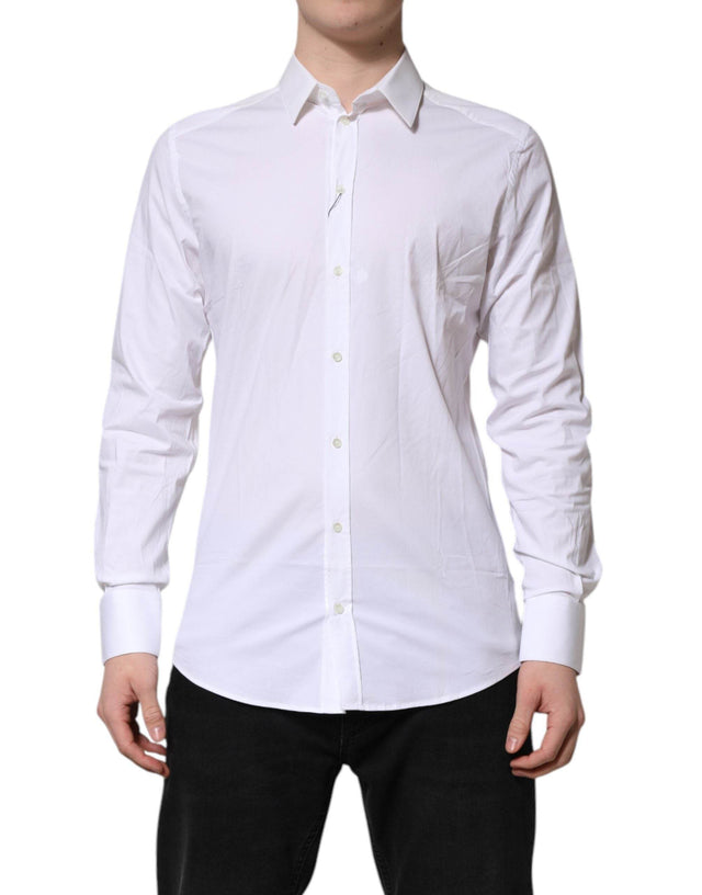 Dolce & Gabbana White GOLD Cotton Collared Dress Shirt Top - Hilstor