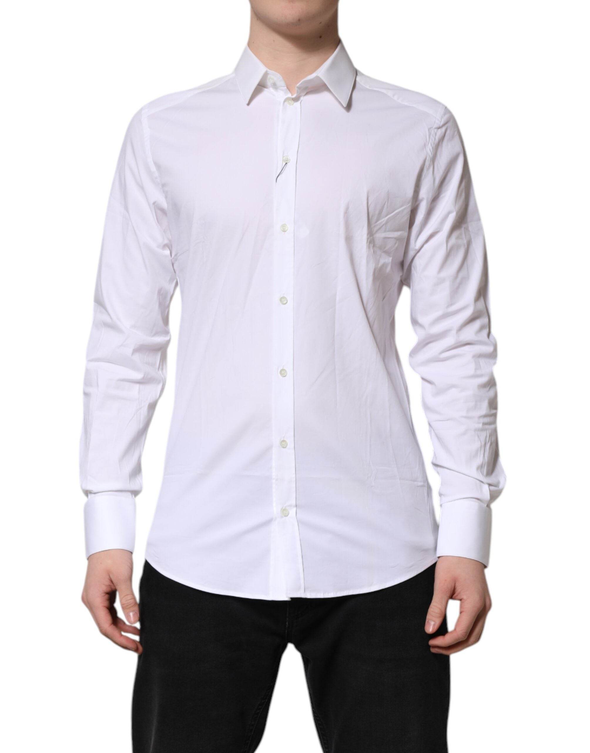 Dolce & Gabbana White GOLD Cotton Collared Dress Shirt Top - Hilstor