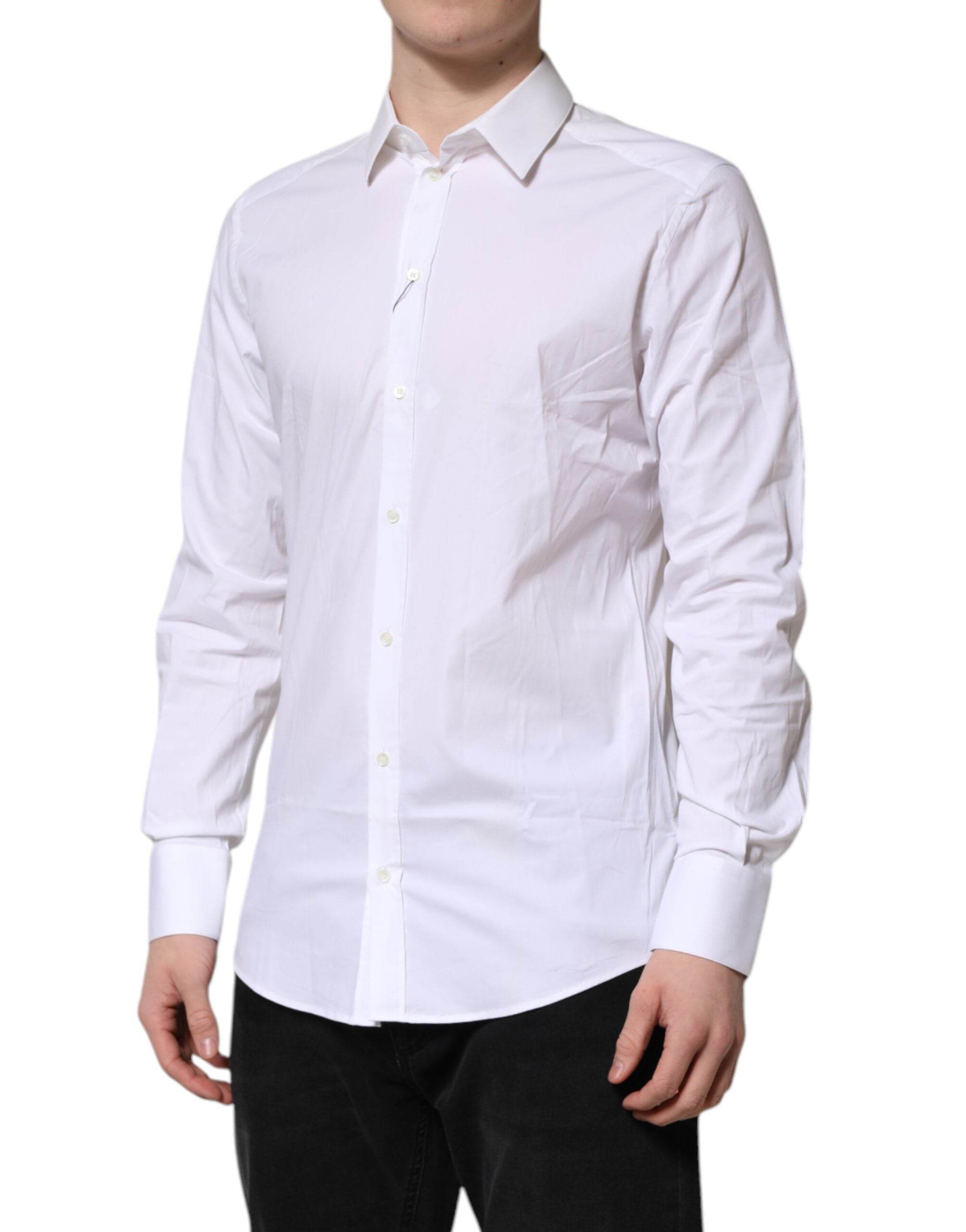 Dolce & Gabbana White GOLD Cotton Collared Dress Shirt Top - Hilstor