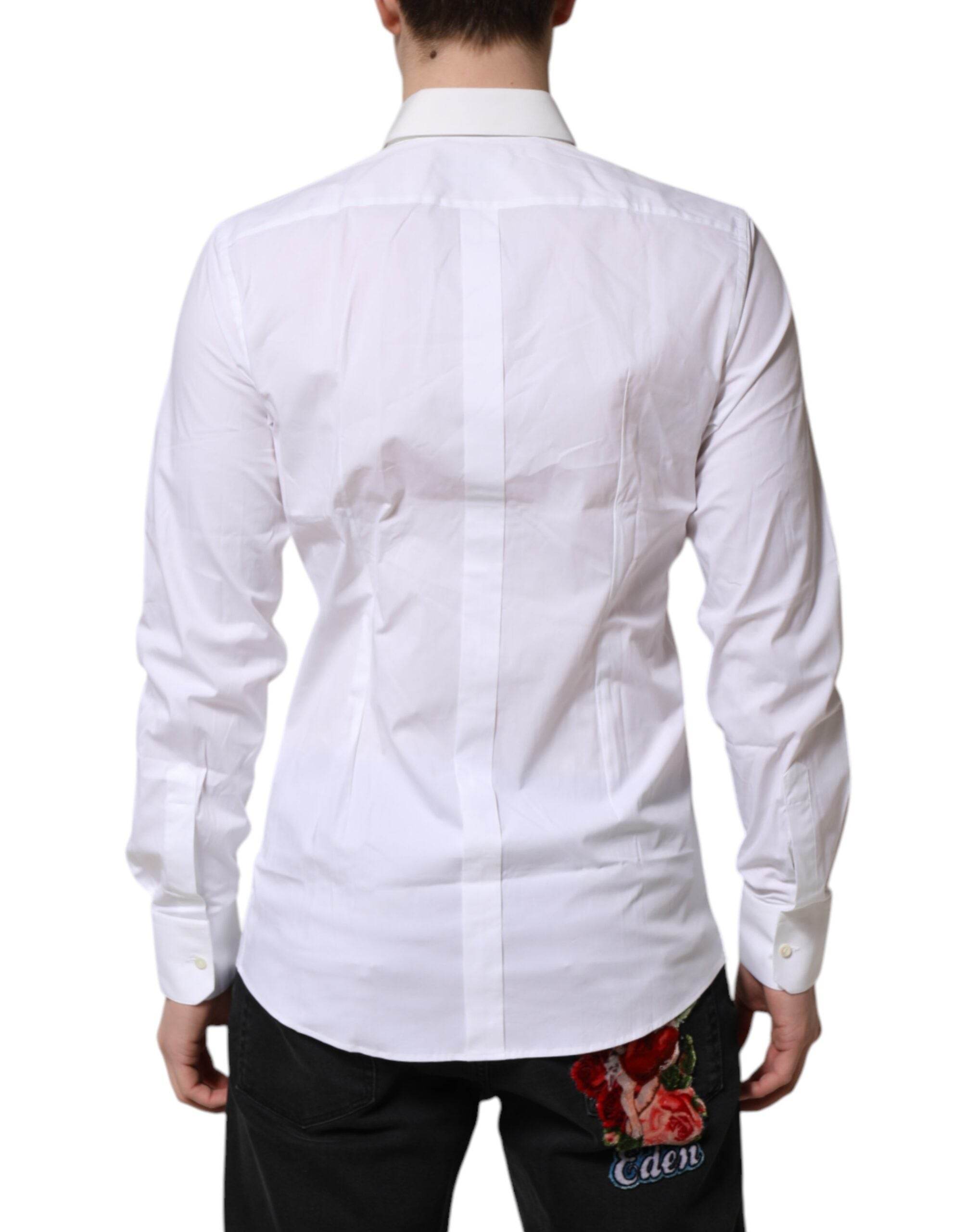 Dolce & Gabbana White GOLD Cotton Collared Dress Shirt Top - Hilstor