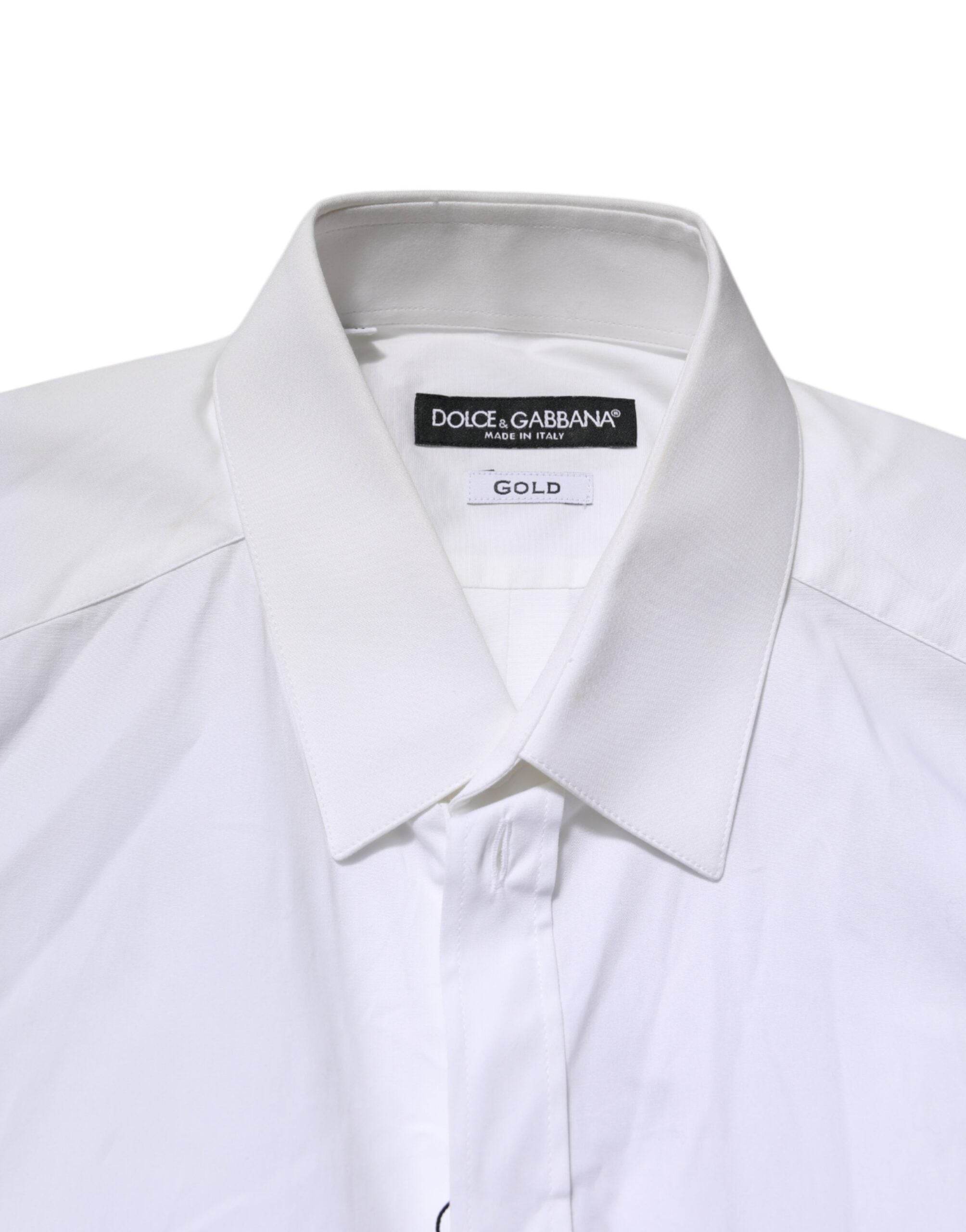 Dolce & Gabbana White GOLD Cotton Collared Dress Shirt Top - Hilstor