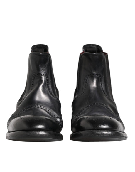 Dolce &amp; Gabbana Sorte Læder Ankelstøvler Slip On Sko