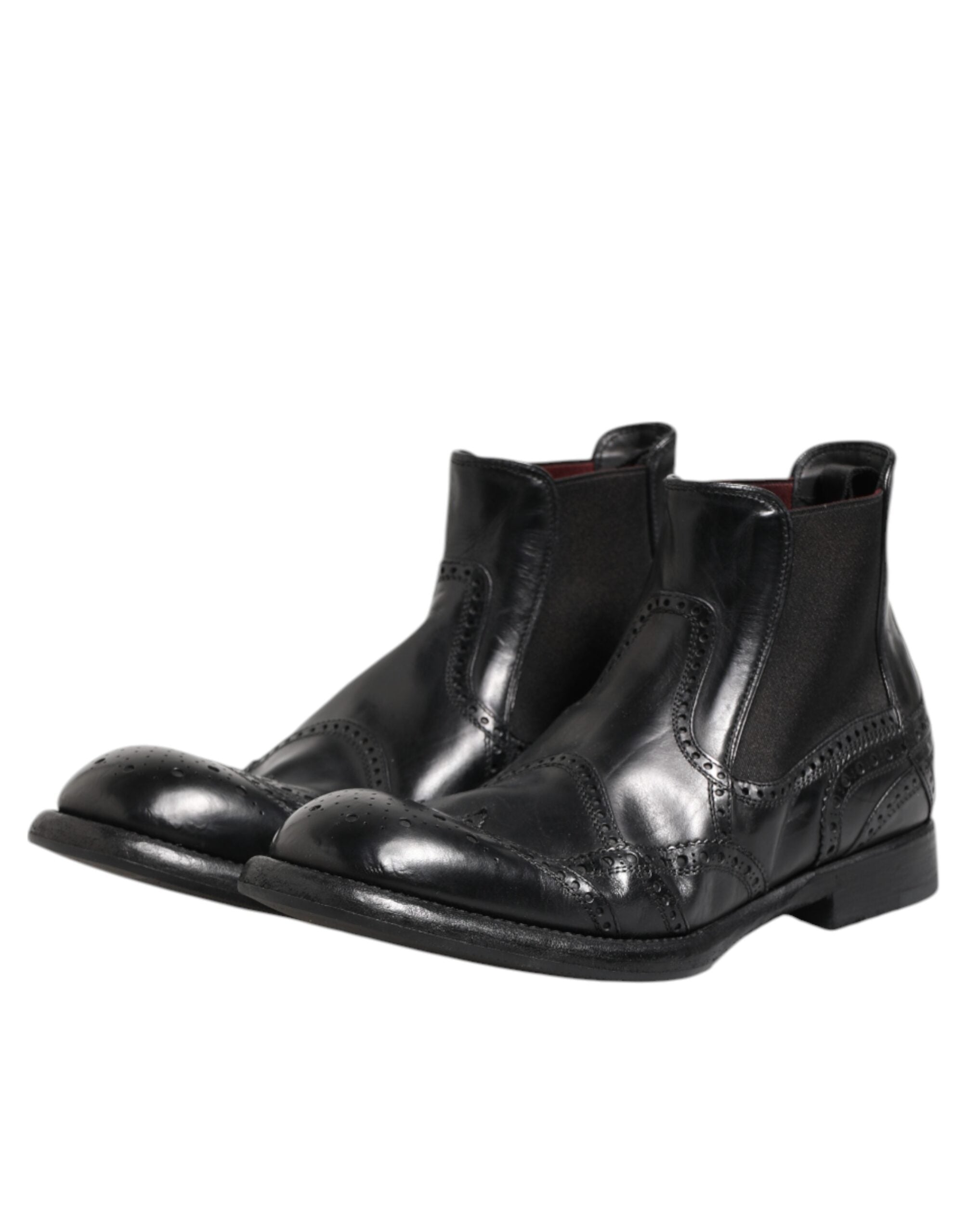 Dolce &amp; Gabbana Sorte Læder Ankelstøvler Slip On Sko