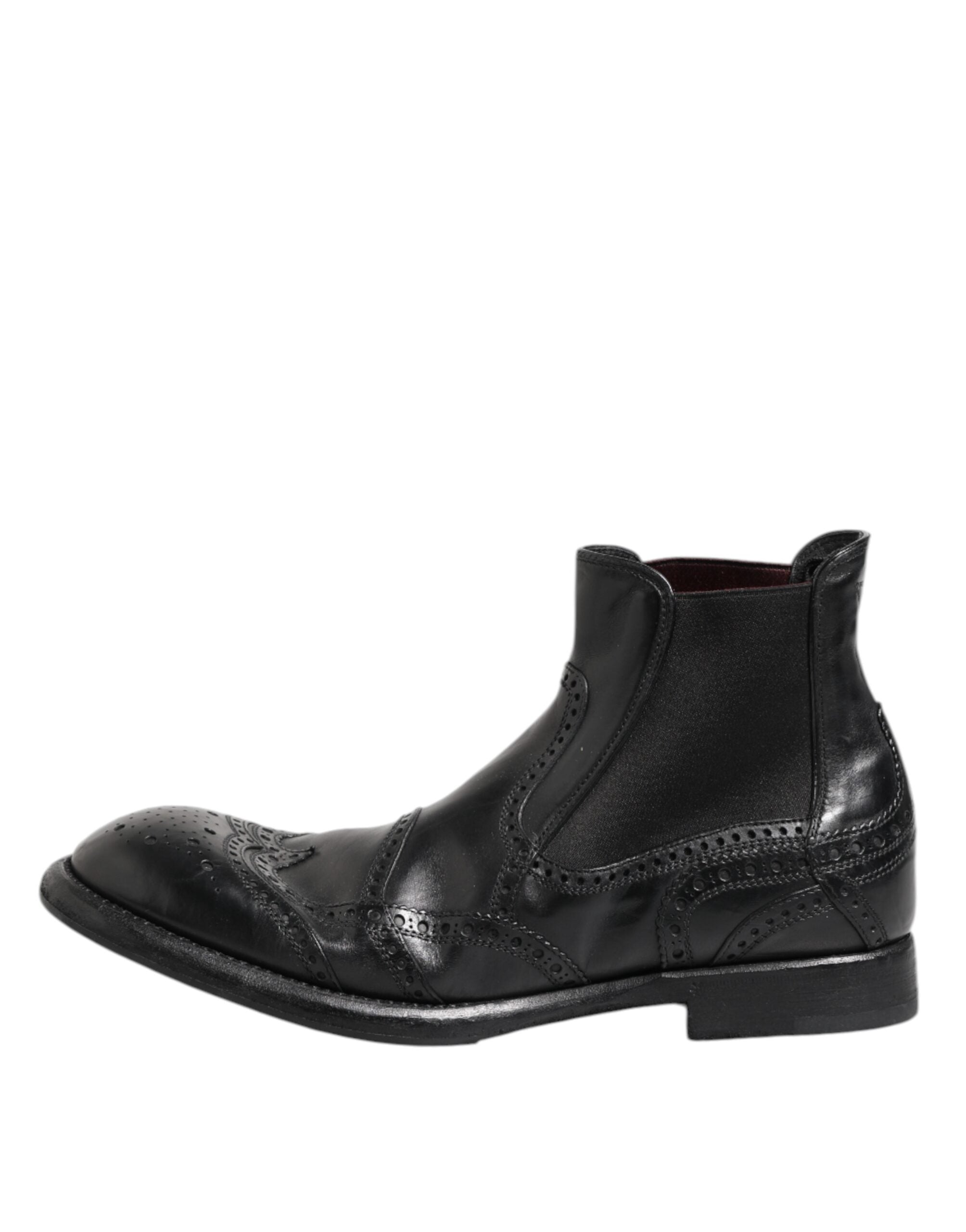 Dolce &amp; Gabbana Sorte Læder Ankelstøvler Slip On Sko