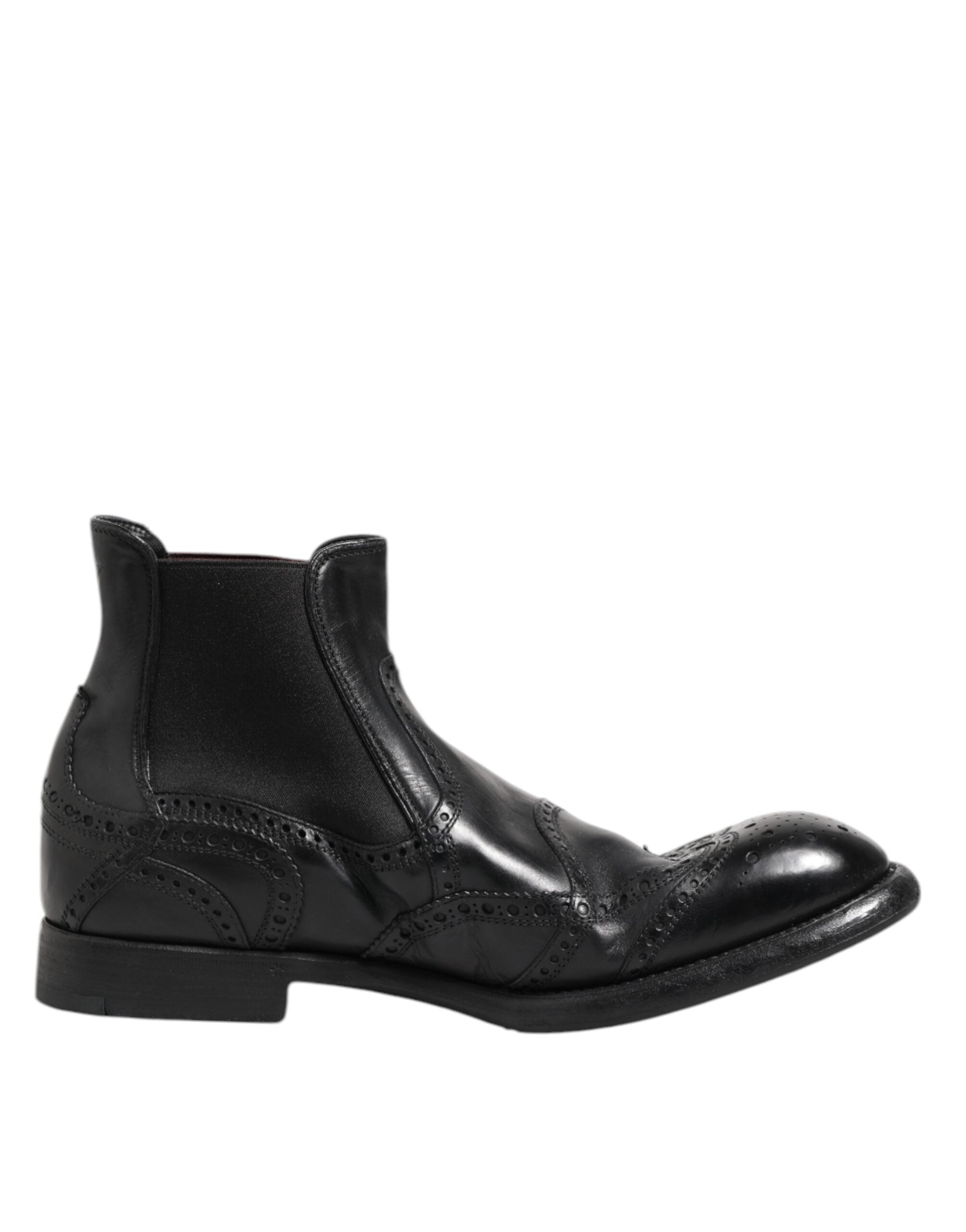 Dolce &amp; Gabbana Sorte Læder Ankelstøvler Slip On Sko