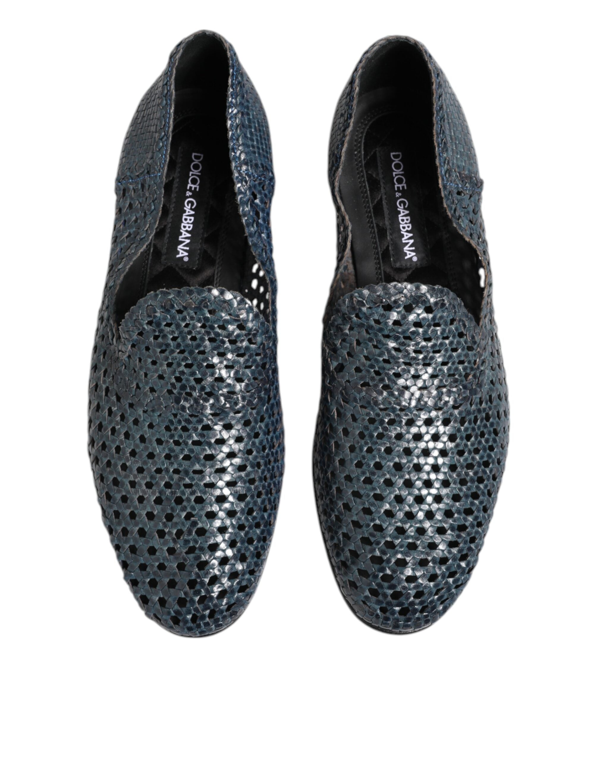 Dolce &amp; Gabbana Blå Vævede Læder Slip On Loafers Sko
