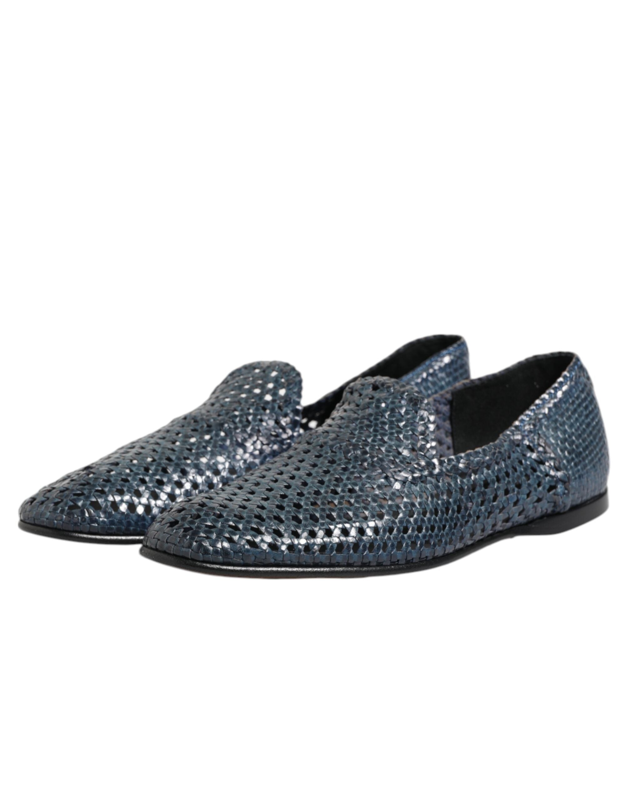 Dolce &amp; Gabbana Blå Vævede Læder Slip On Loafers Sko