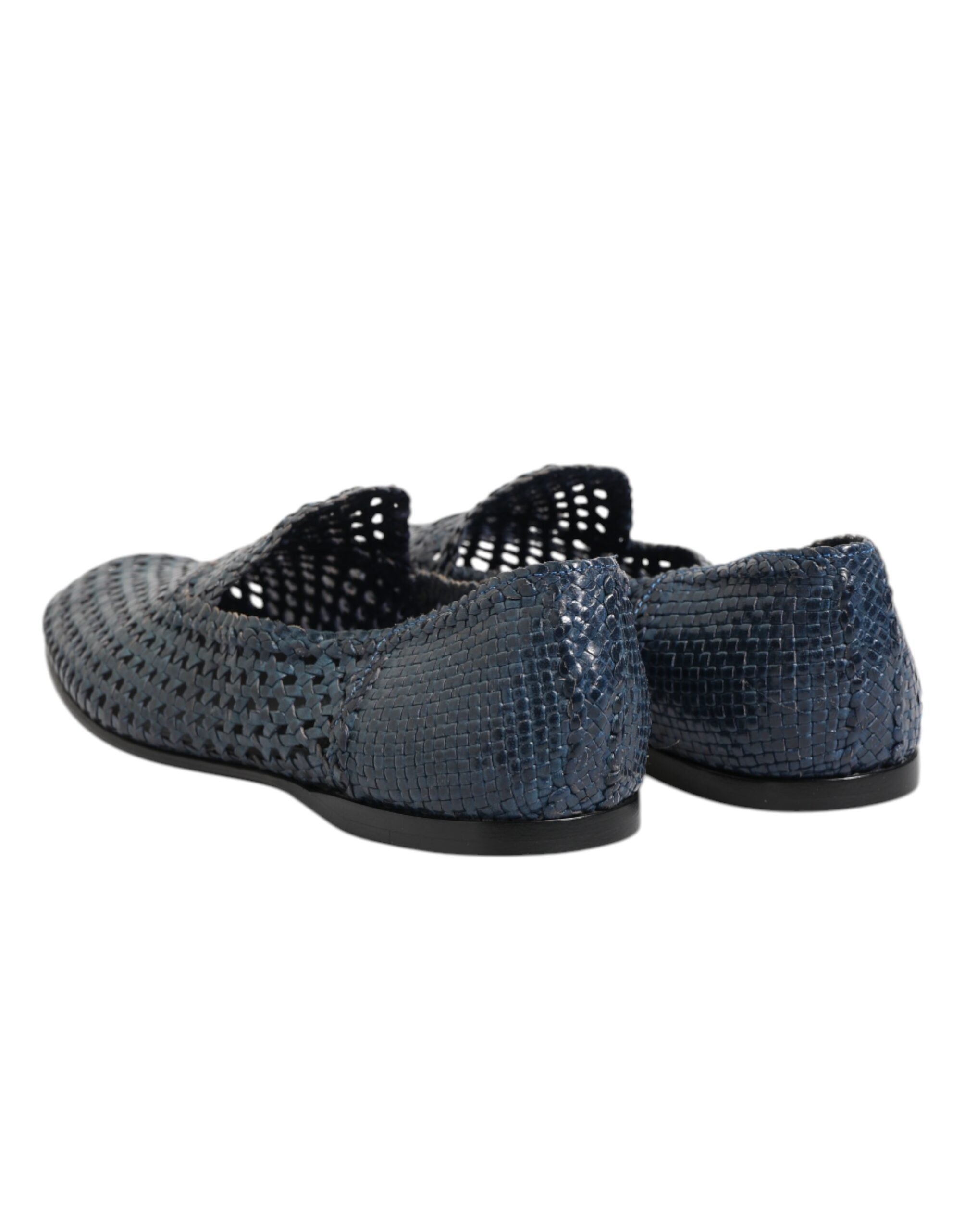 Dolce &amp; Gabbana Blå Vævede Læder Slip On Loafers Sko