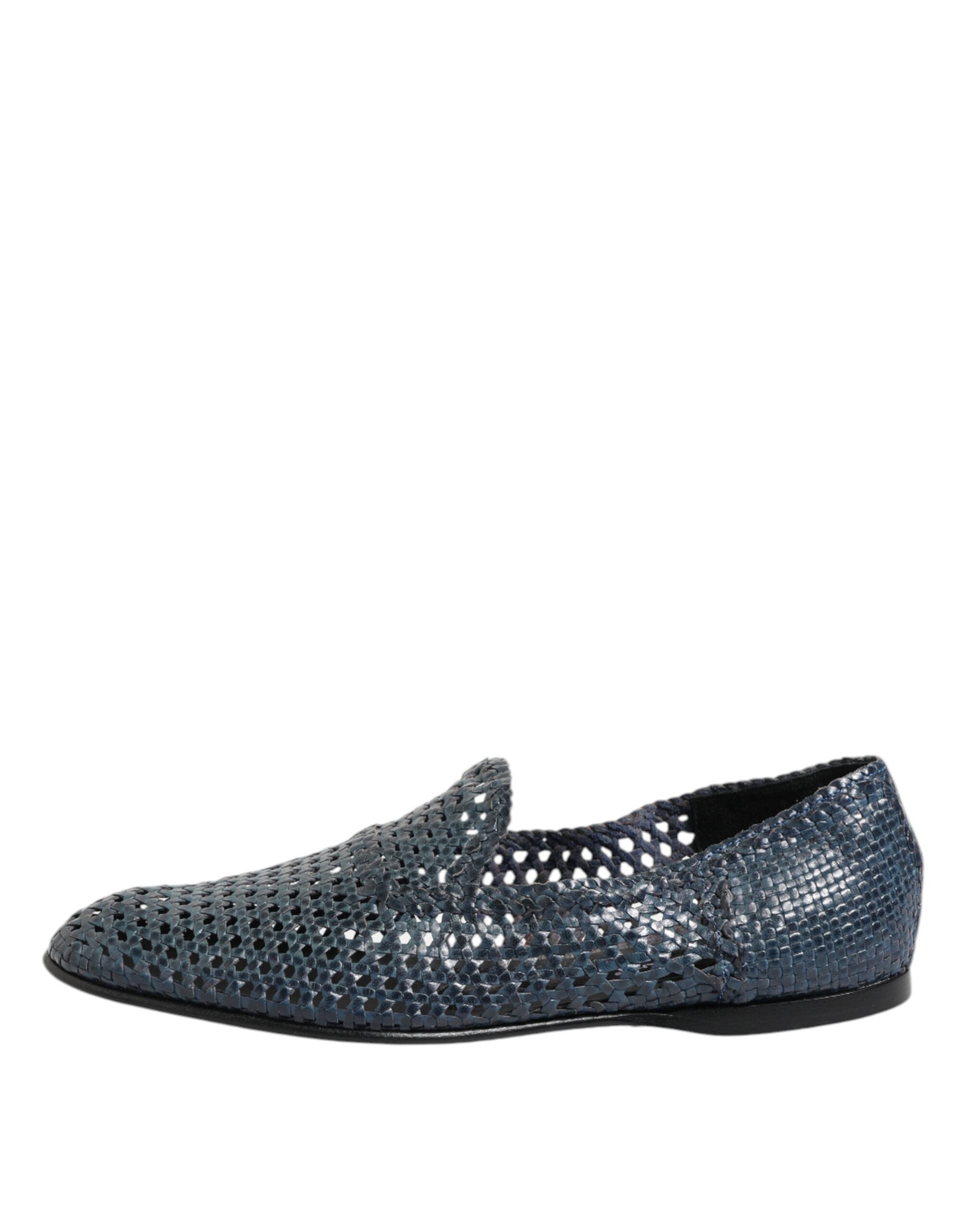 Dolce &amp; Gabbana Blå Vævede Læder Slip On Loafers Sko