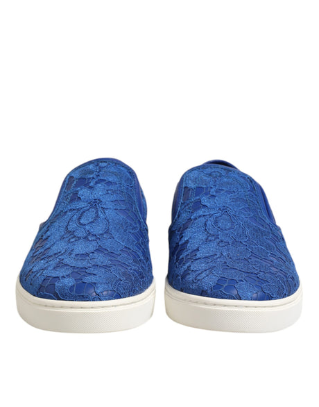 Dolce &amp; Gabbana Blå Læder Slip-On Sneakers Sko Med Blonder