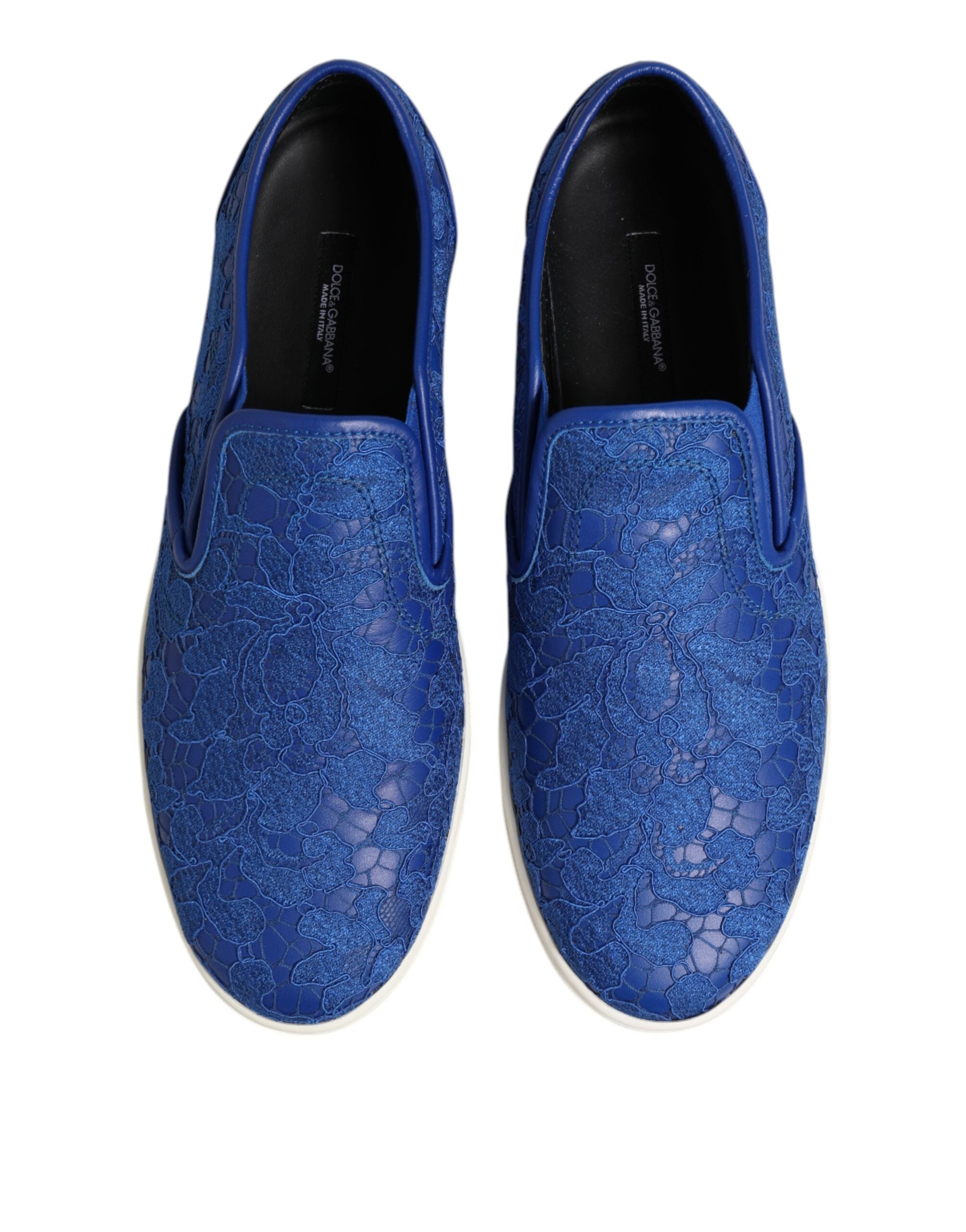 Dolce &amp; Gabbana Blå Læder Slip-On Sneakers Sko Med Blonder