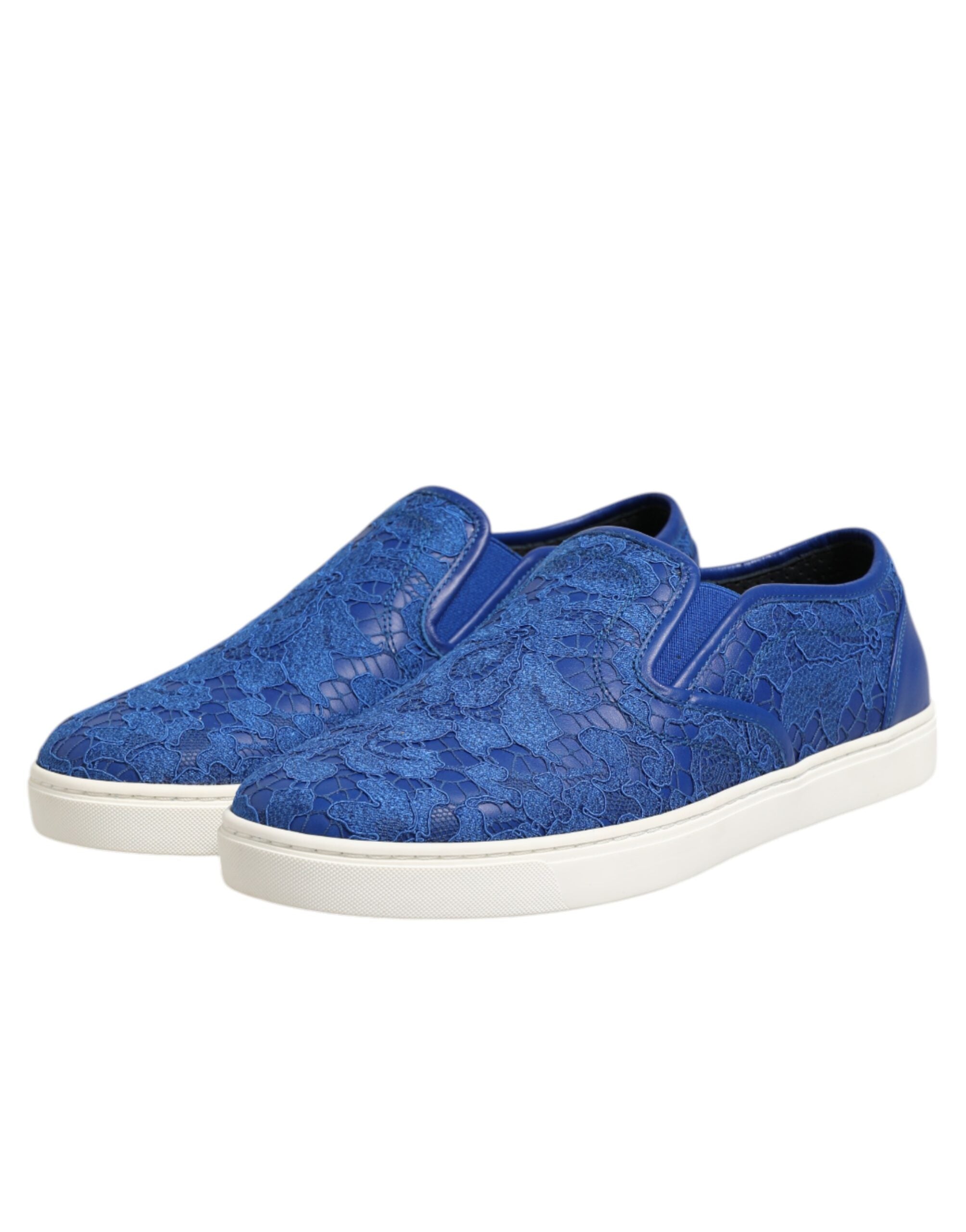 Dolce &amp; Gabbana Blå Læder Slip-On Sneakers Sko Med Blonder