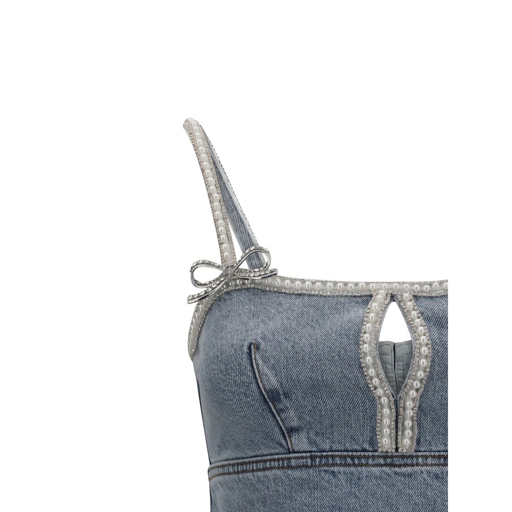 Self-Portrait Denim mini Dress with pearls