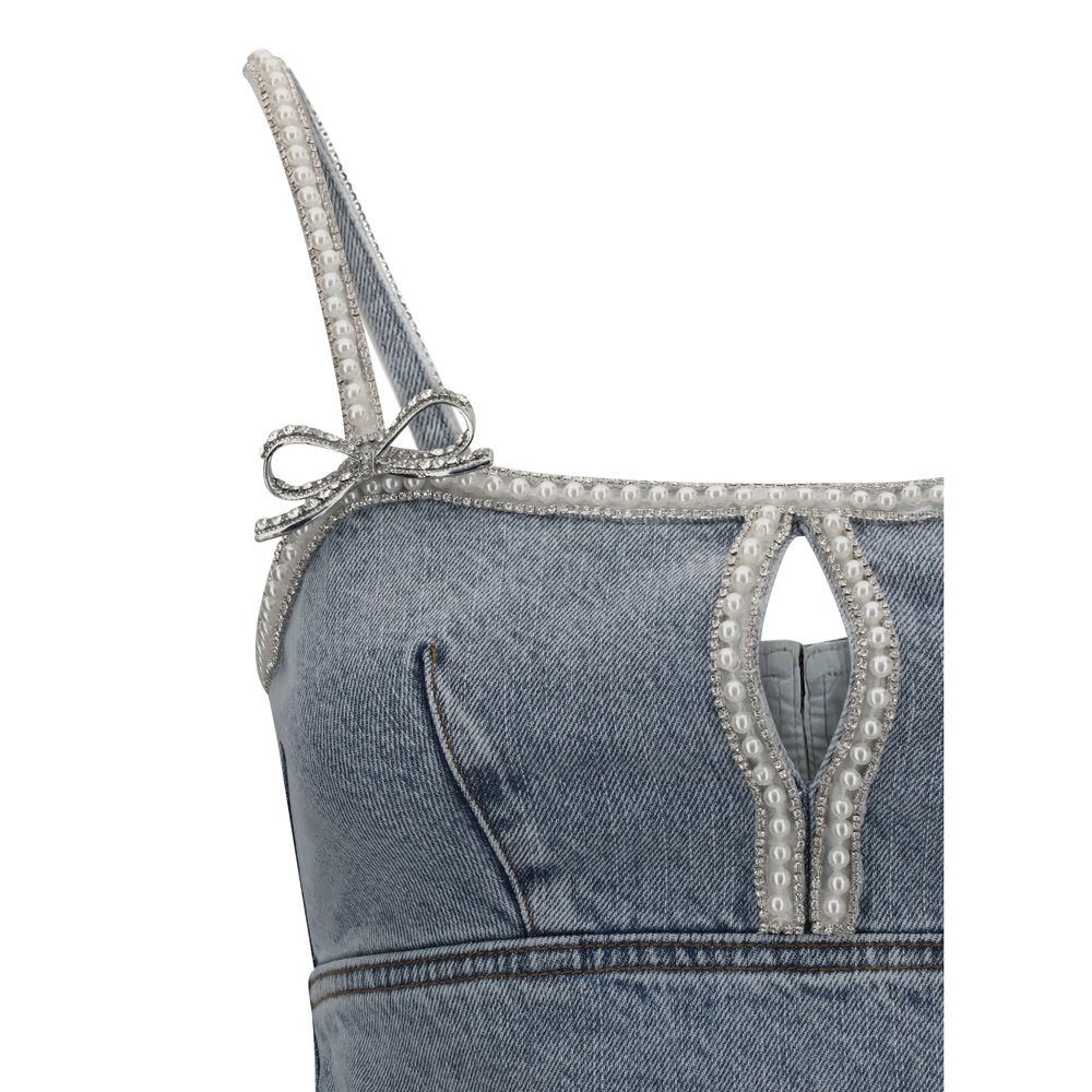 Self-Portrait Denim mini Dress with pearls
