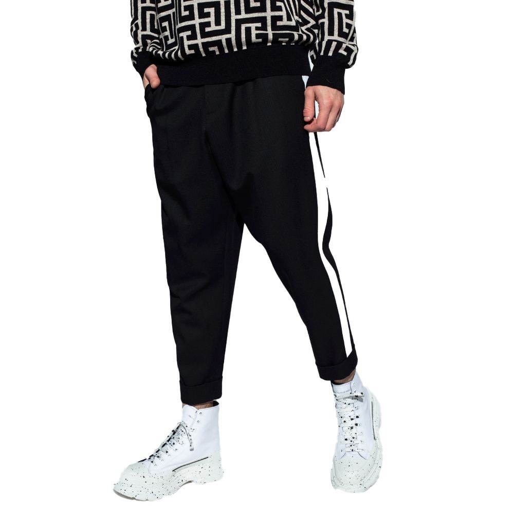 Balmain Black Cotton Men Trousers - Hilstor