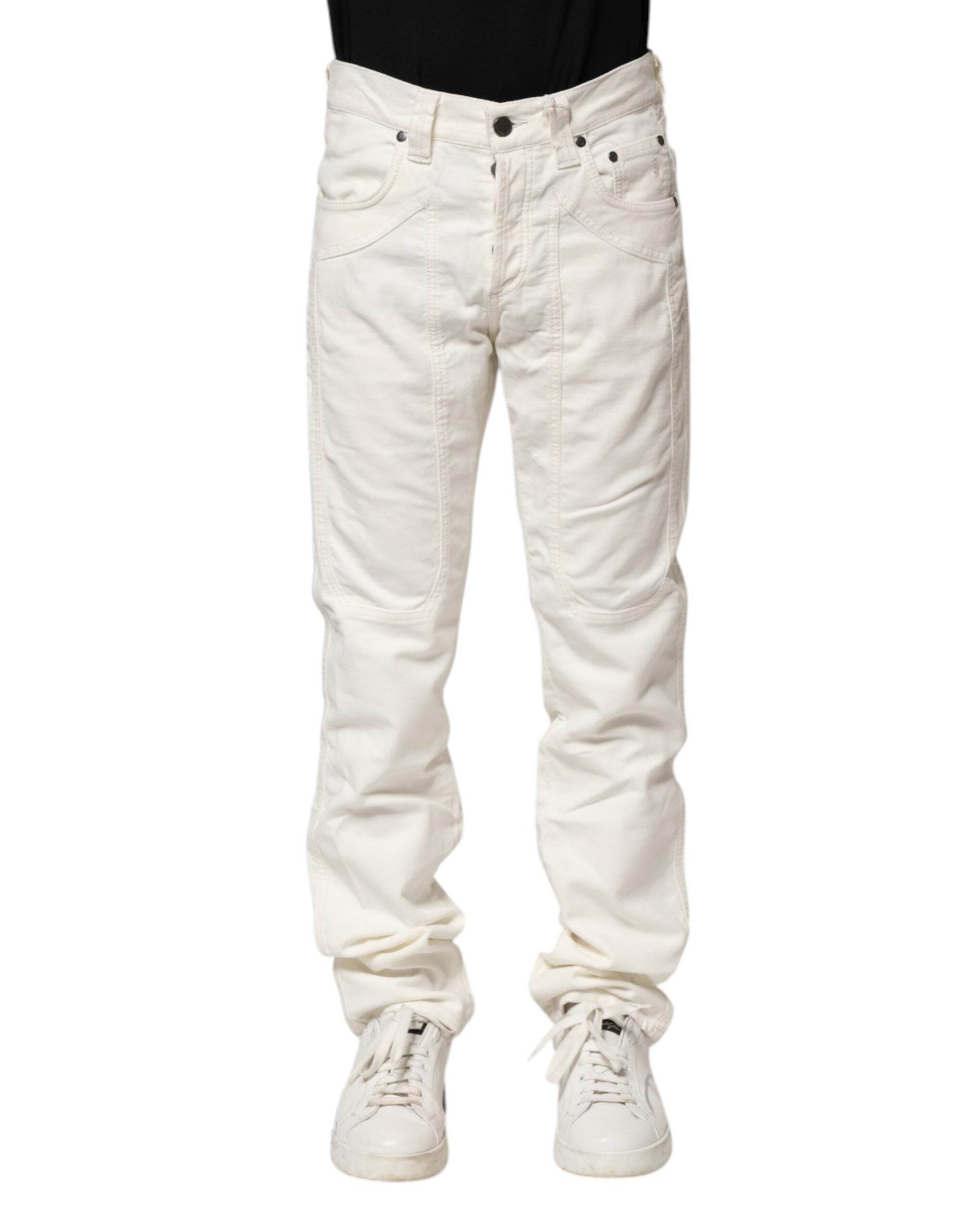 Jeckerson White Cotton Stretch Straight Fit Men Denim Jeans - Hilstor