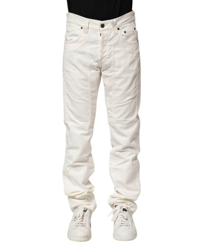 Jeckerson White Cotton Stretch Straight Fit Men Denim Jeans - Hilstor