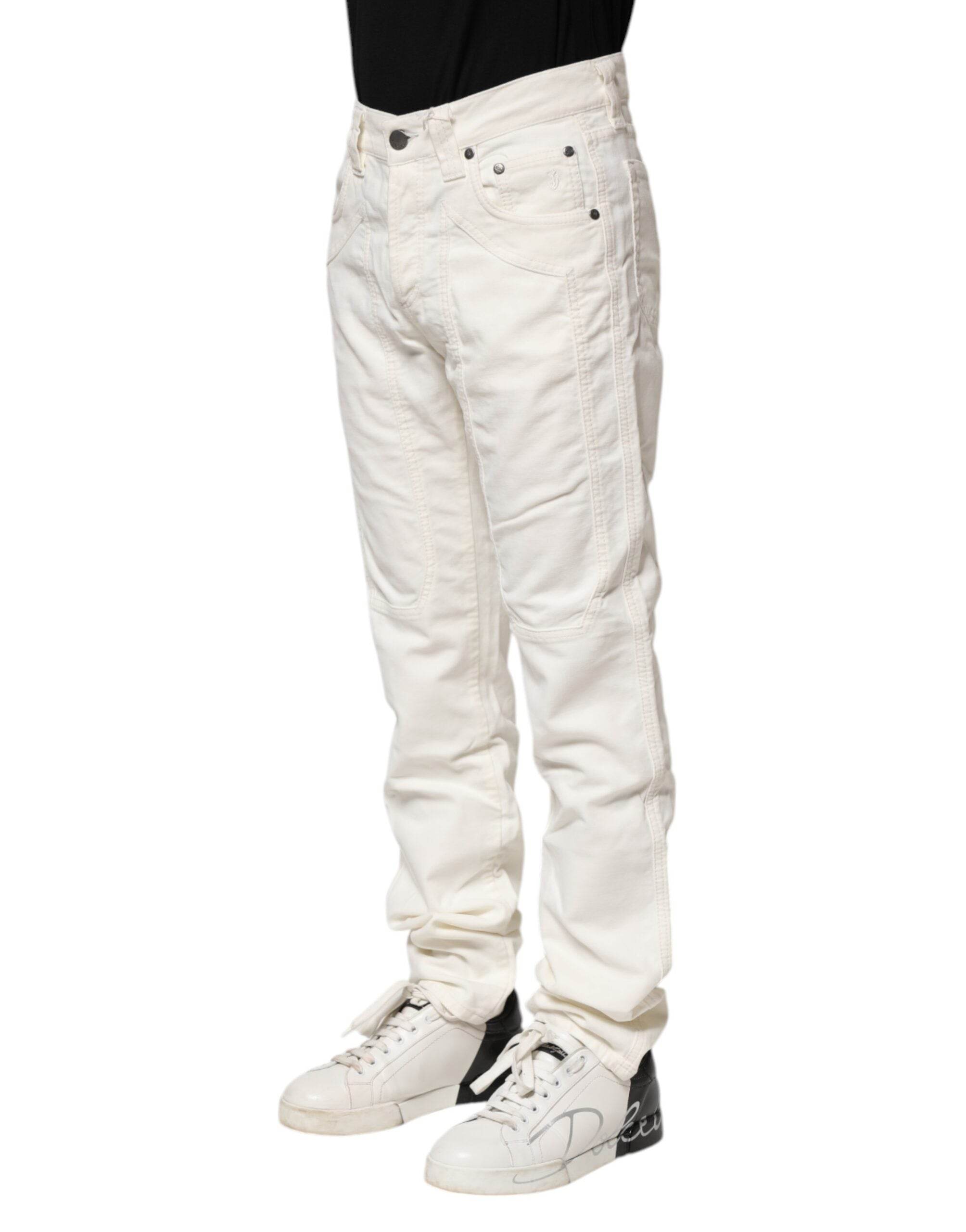 Jeckerson White Cotton Stretch Straight Fit Men Denim Jeans - Hilstor