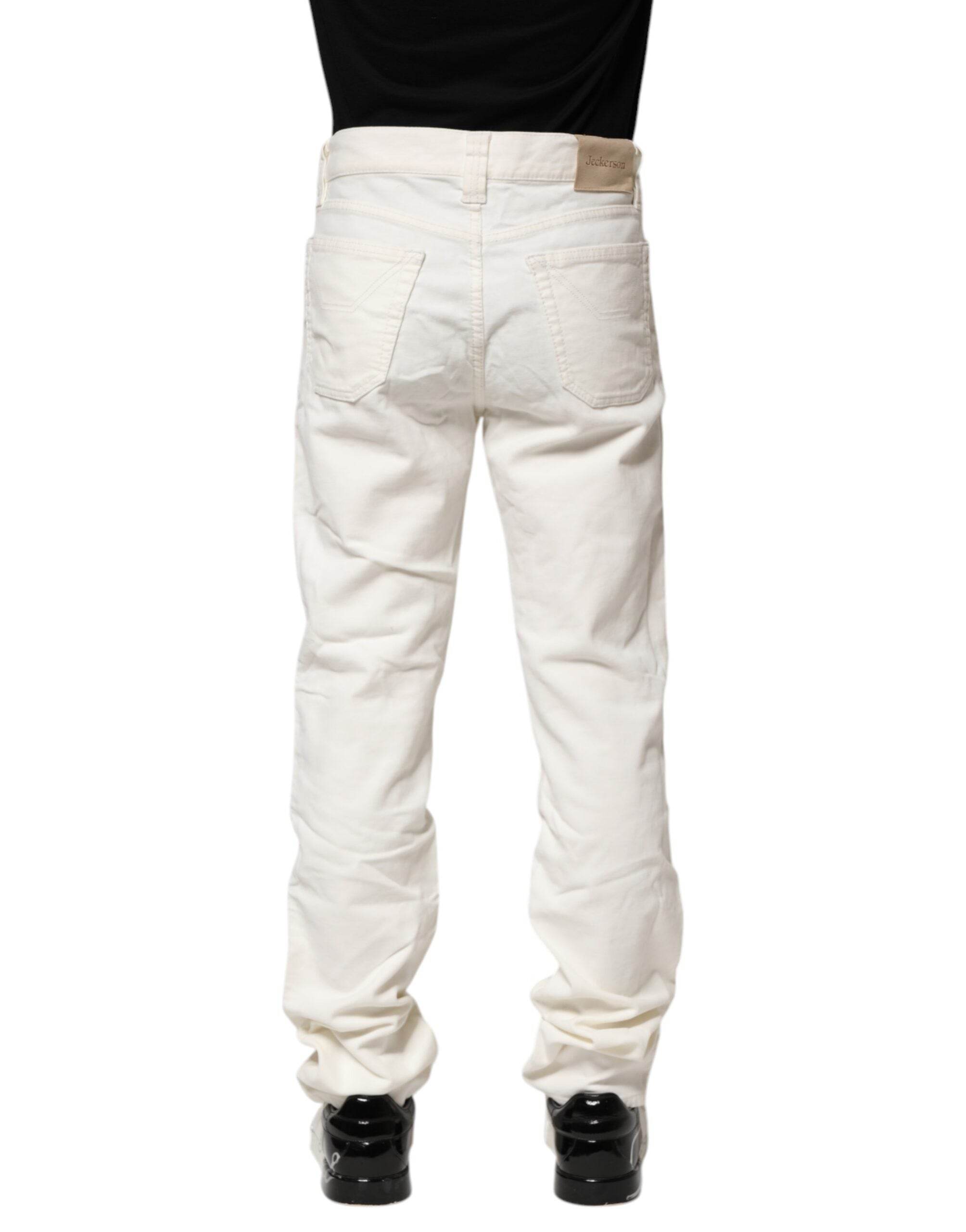 Jeckerson White Cotton Stretch Straight Fit Men Denim Jeans - Hilstor