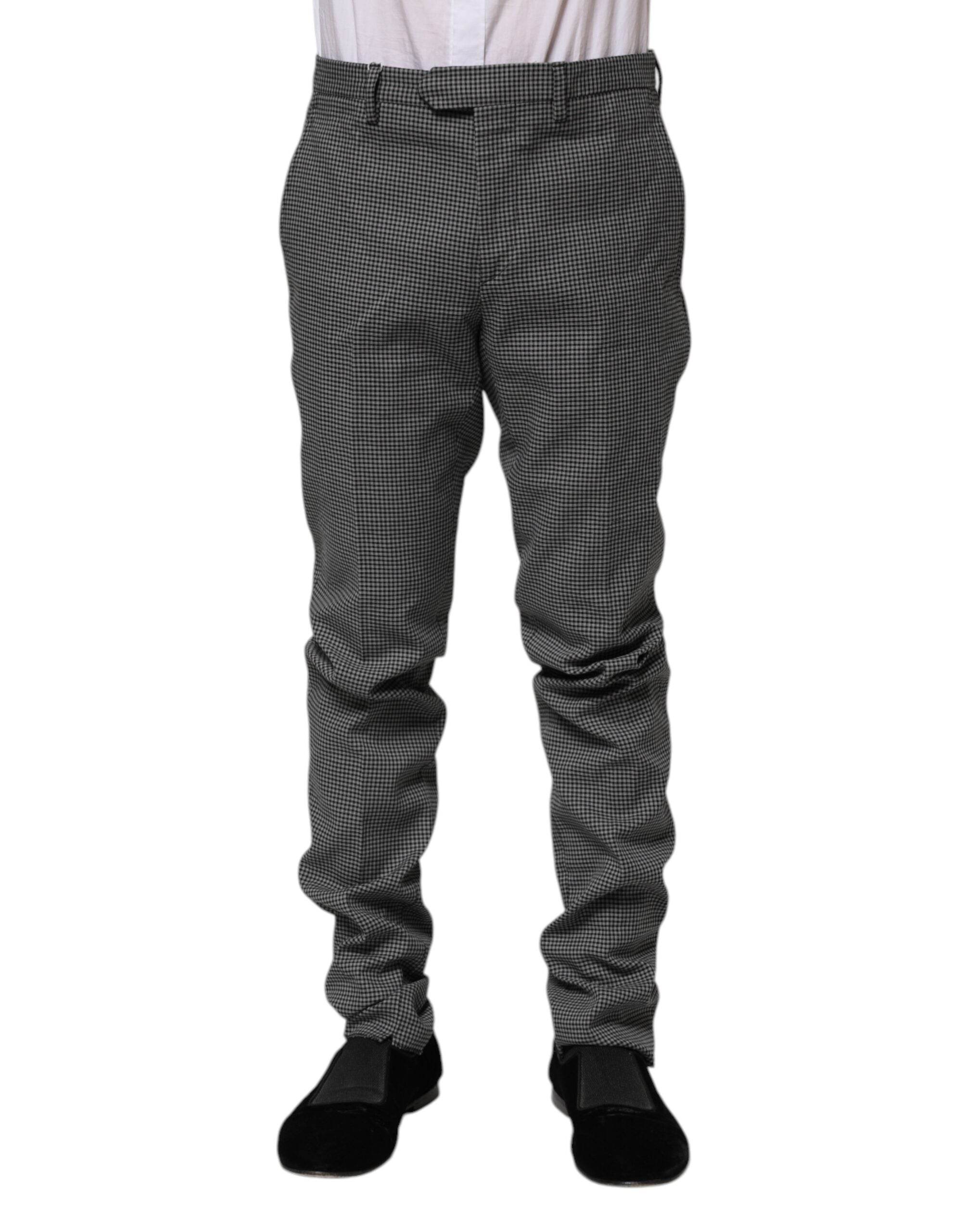 BENCIVENGA Black White Checkered Tapered Dress Pants - Hilstor