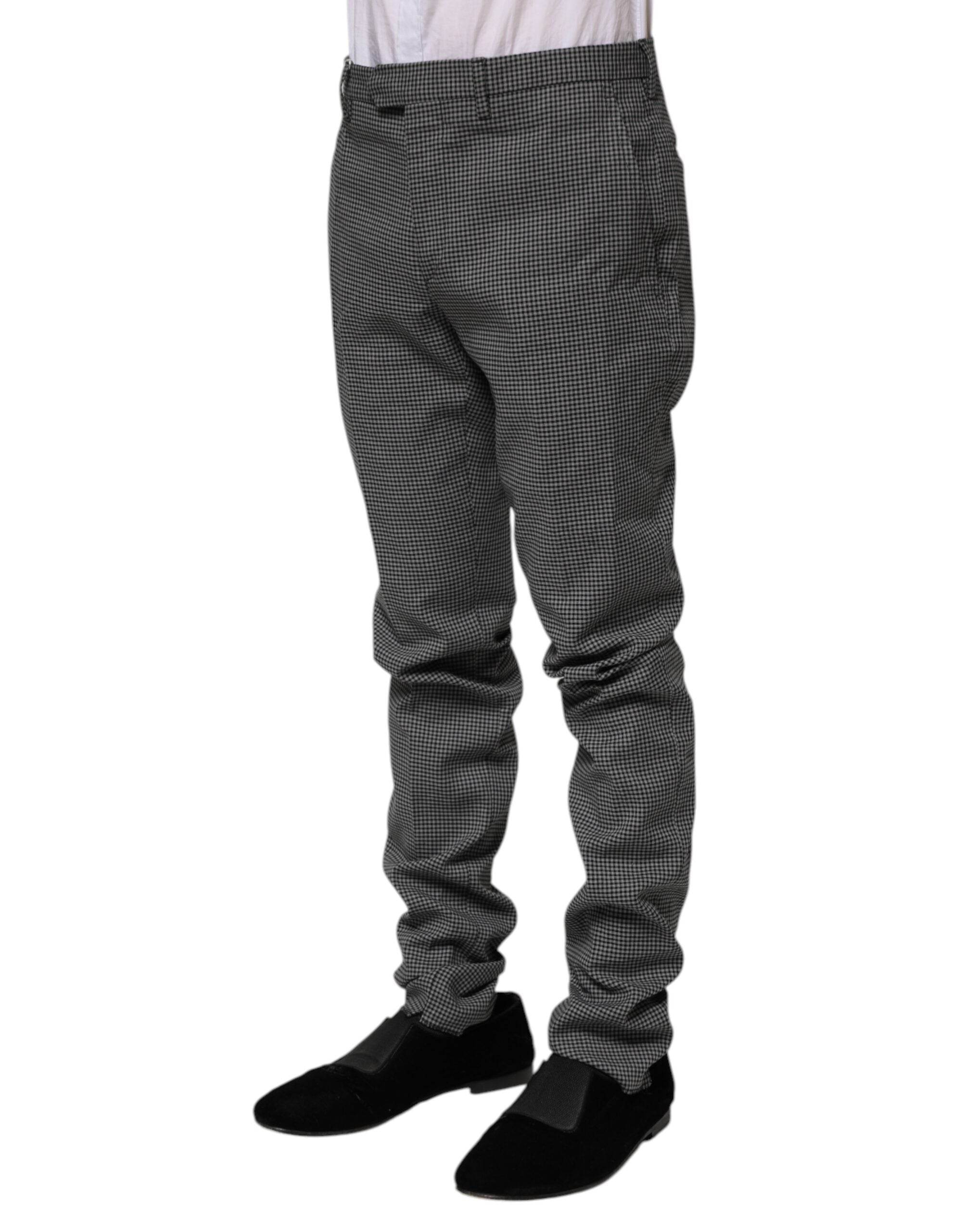 BENCIVENGA Black White Checkered Tapered Dress Pants - Hilstor