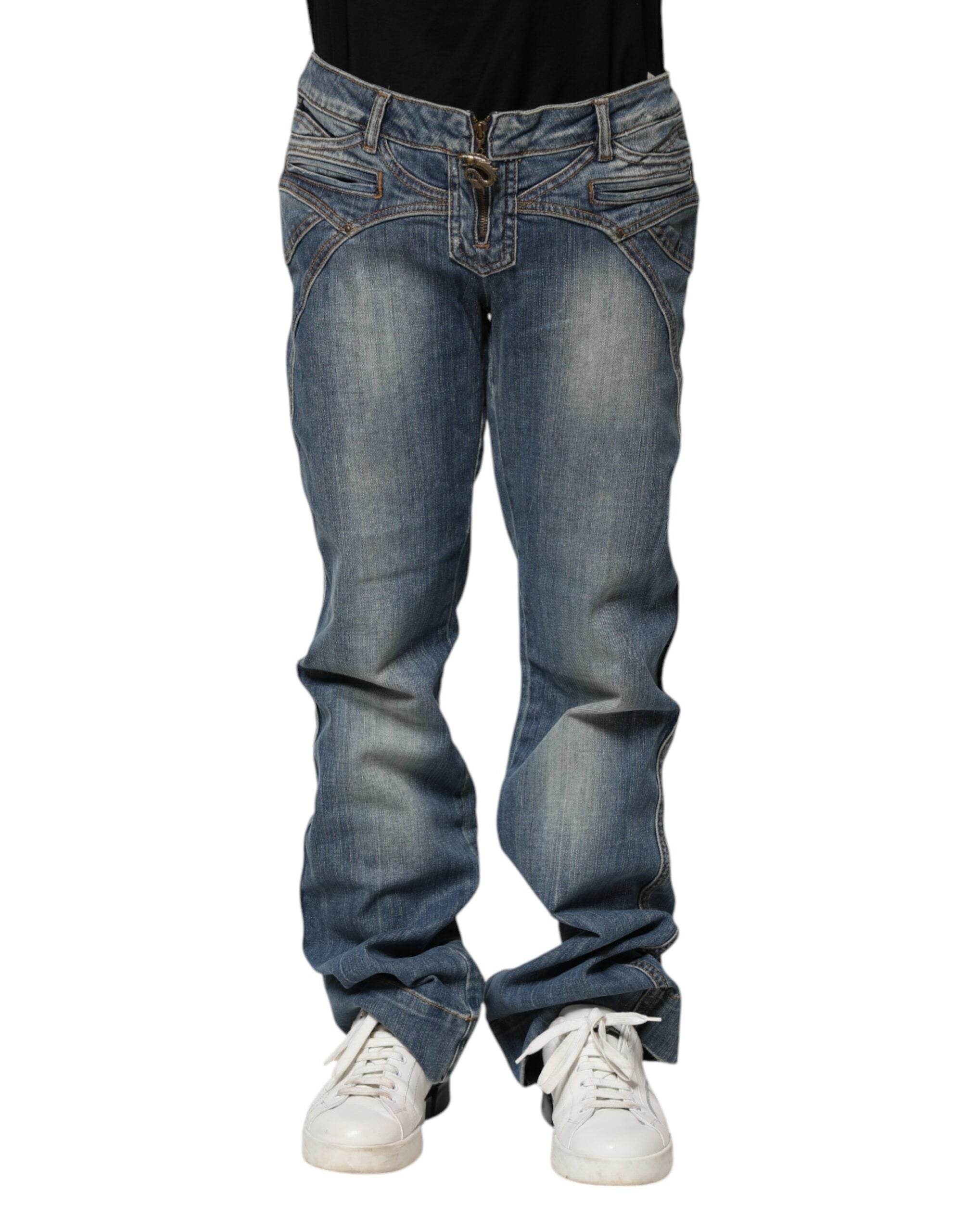 Just Cavalli Blue Washed Straight Fit Men Denim Jeans - Hilstor